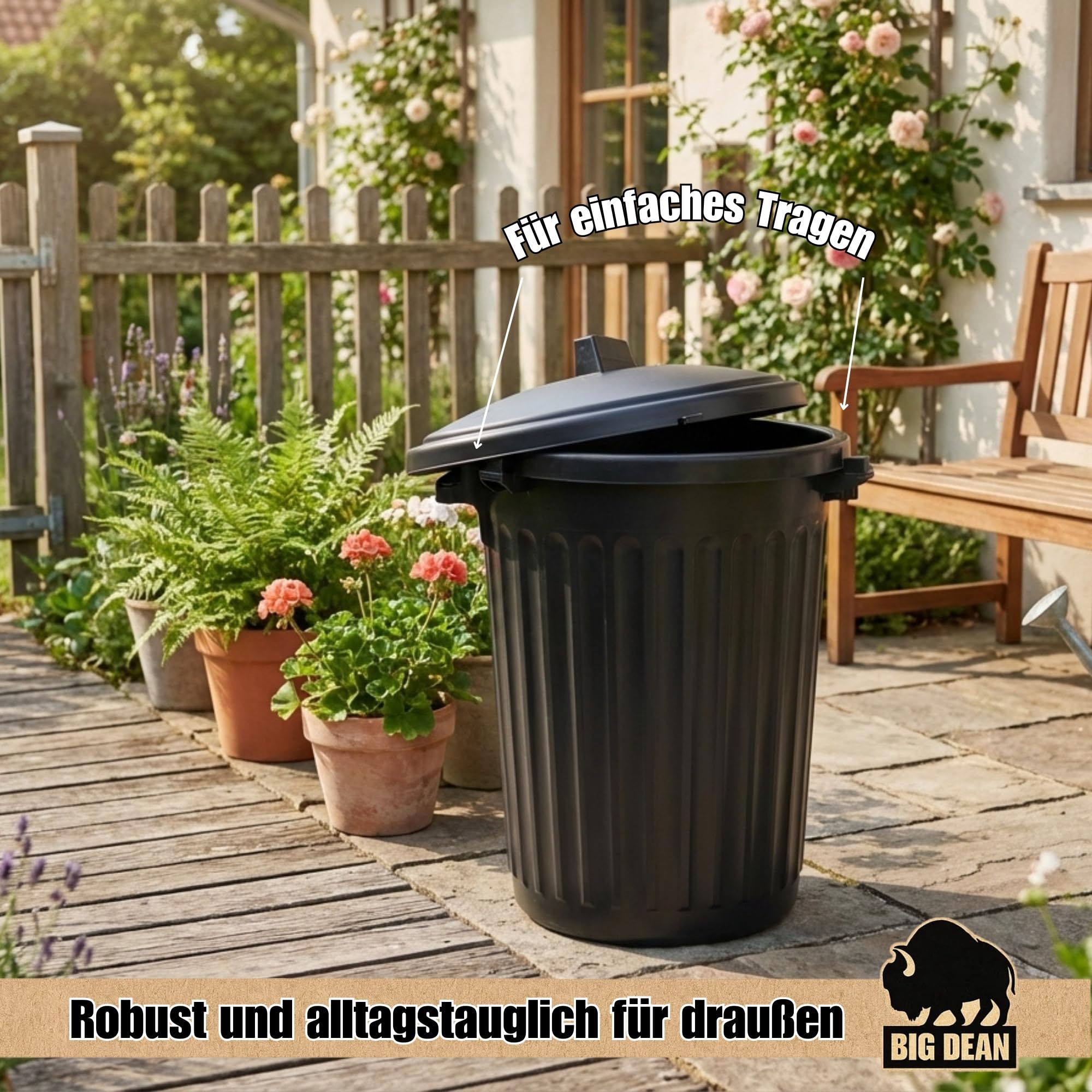 BigDean Poubelle 80 L diamètre 55 cm couvercle refermable