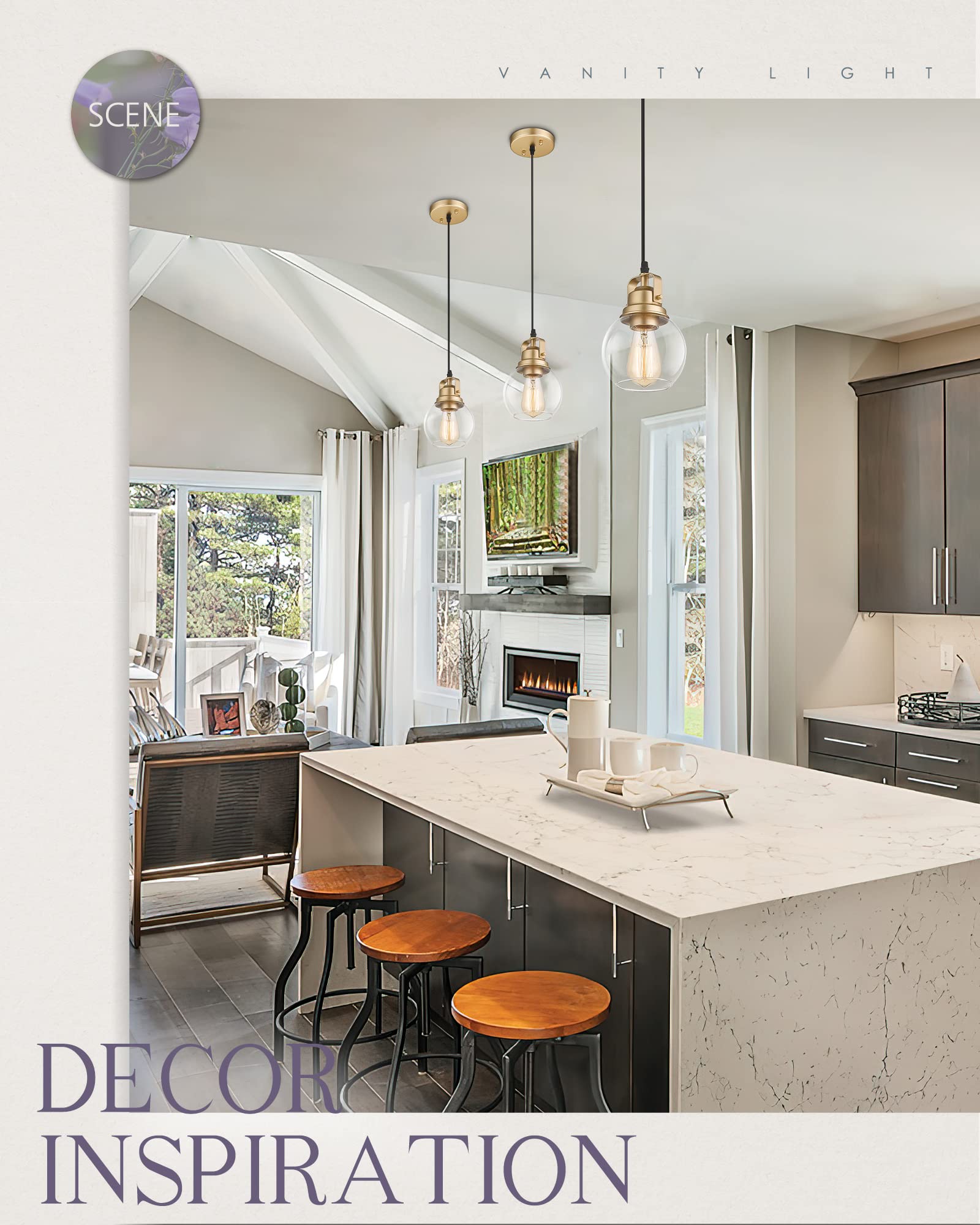 Audickic Modern Pendant Light, Hanging Light Fixtures, Gold Pendant Lighting for Kitchen Island, AD-2146-1P-GD