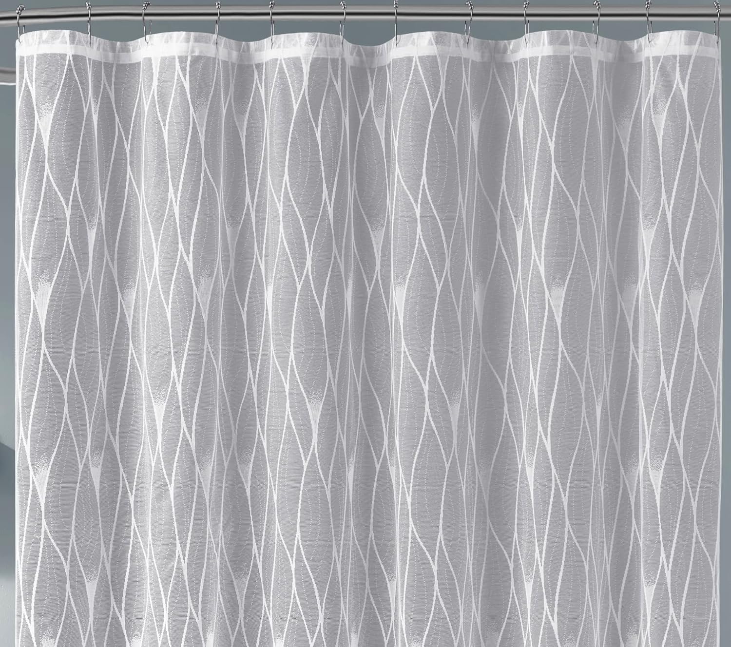DECOPOTS Floral Lace Shower Curtain 72x72 Inches – Modern Striped Bathroom Curtain, Water-Resistant, Easy to Clean - White