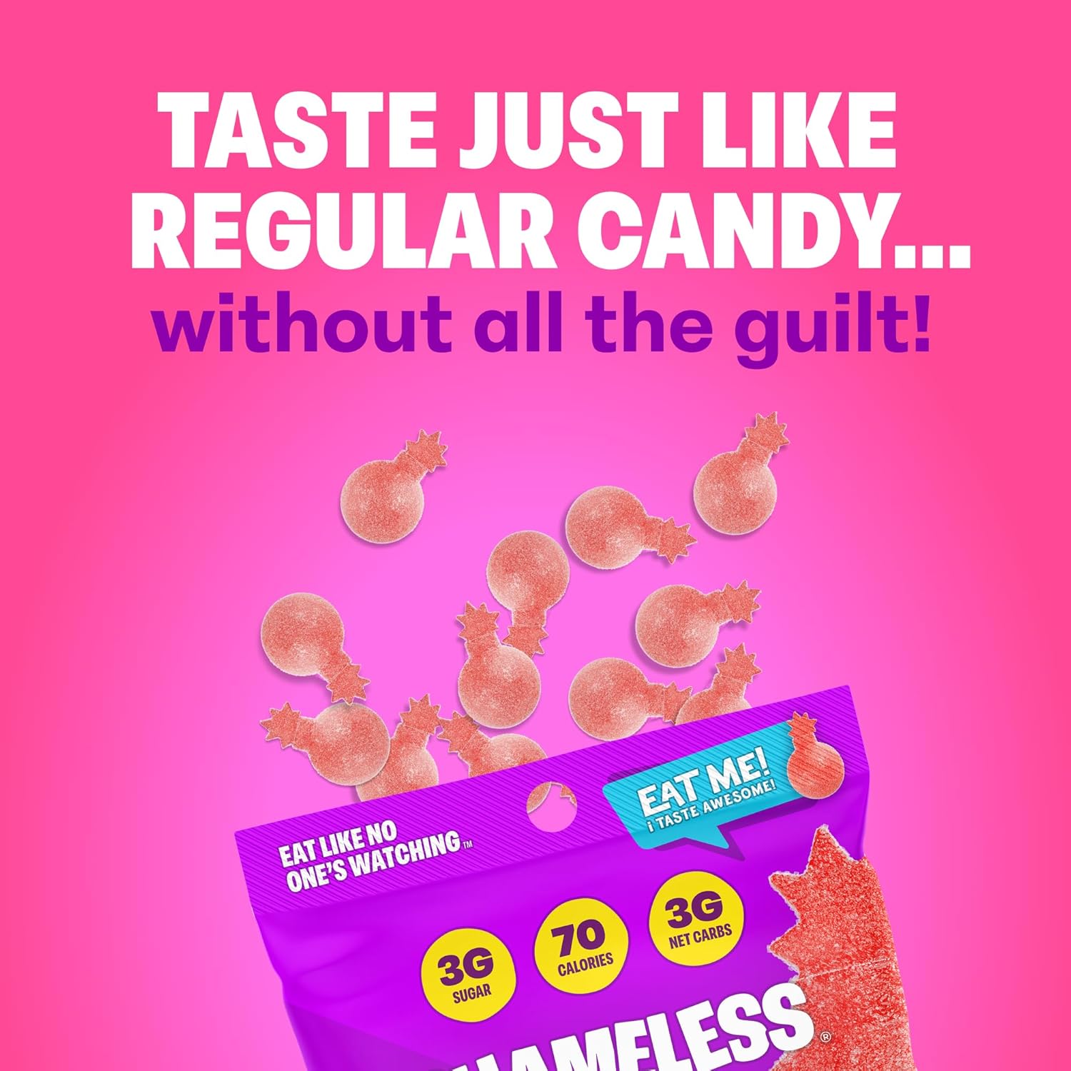 Shameless Snacks - Healthy Low Calorie Snacks, Low Carb Keto Gummies (Gluten Free Candy) - 6 Pack Sour Cherry Bomb