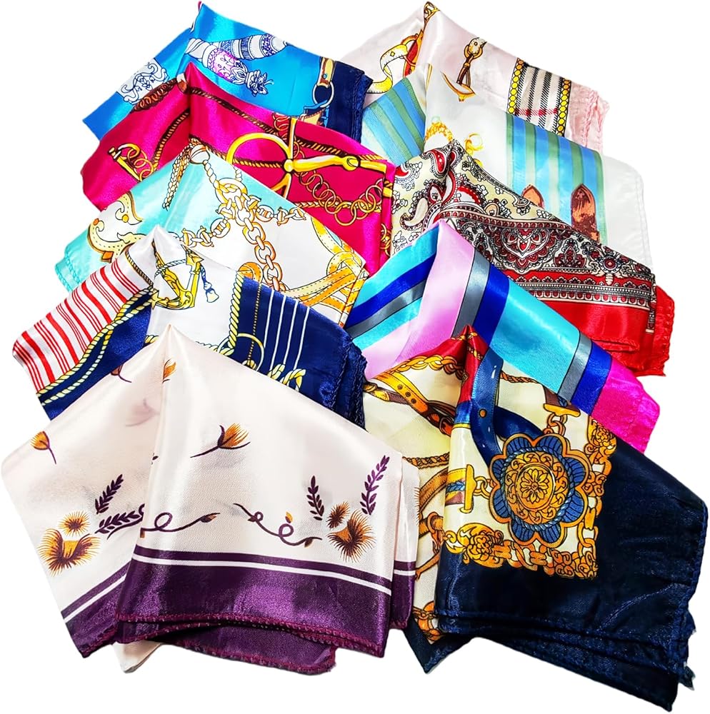 QUUPY 10PCS Womens Square Silky Scarf Head Neck Scarf Womens QUUPY 10PCS Womens Square Silky Scarf Head Neck Scarf Womens