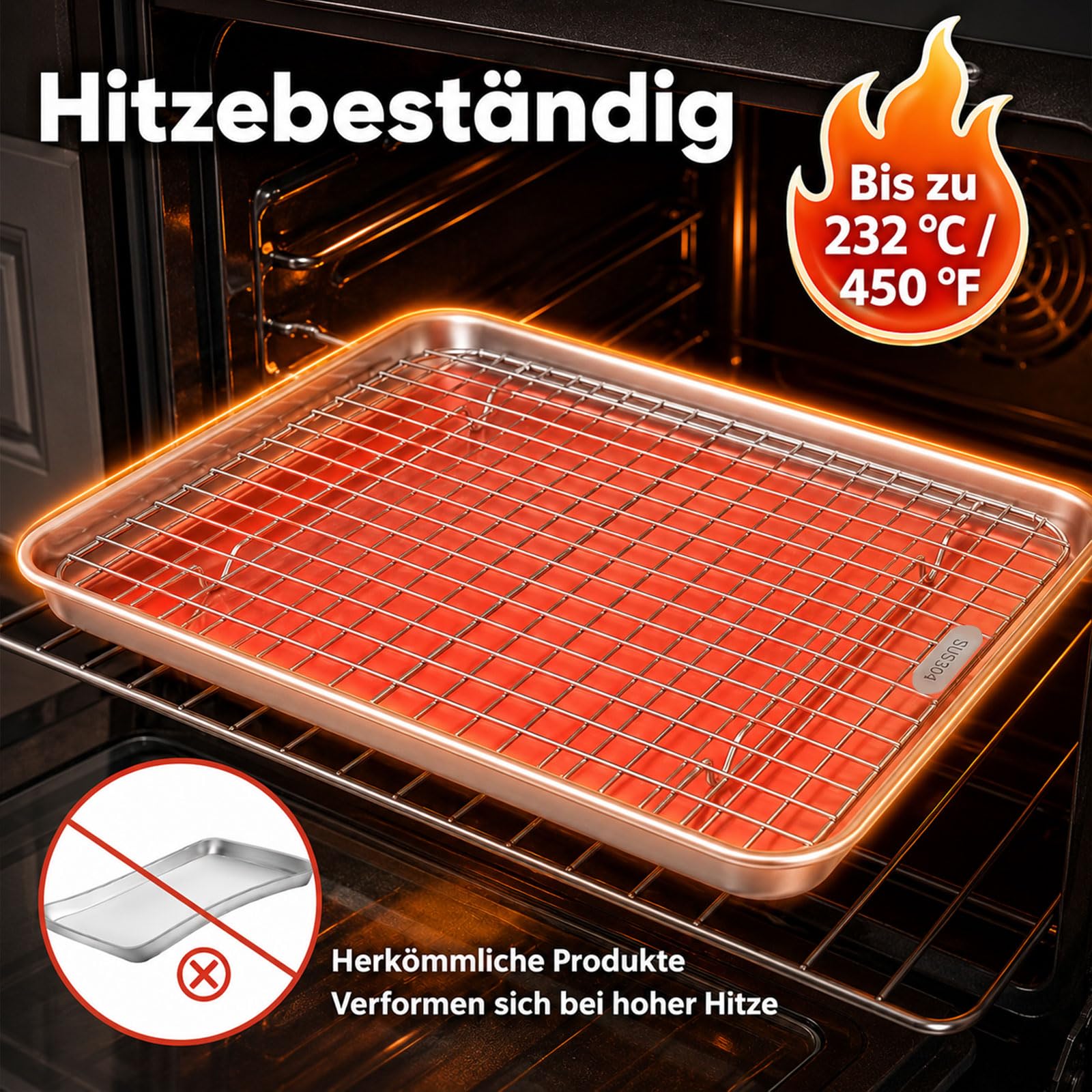 8-częściowy zestaw blach do pieczenia i rusztu ze stali nierdzewnej 304, nadaje się do kontaktu z żywnością, bez powłoki, wytrzymała i nadaje się do mycia w zmywarce, blachy do pieczenia z rusztem, 4