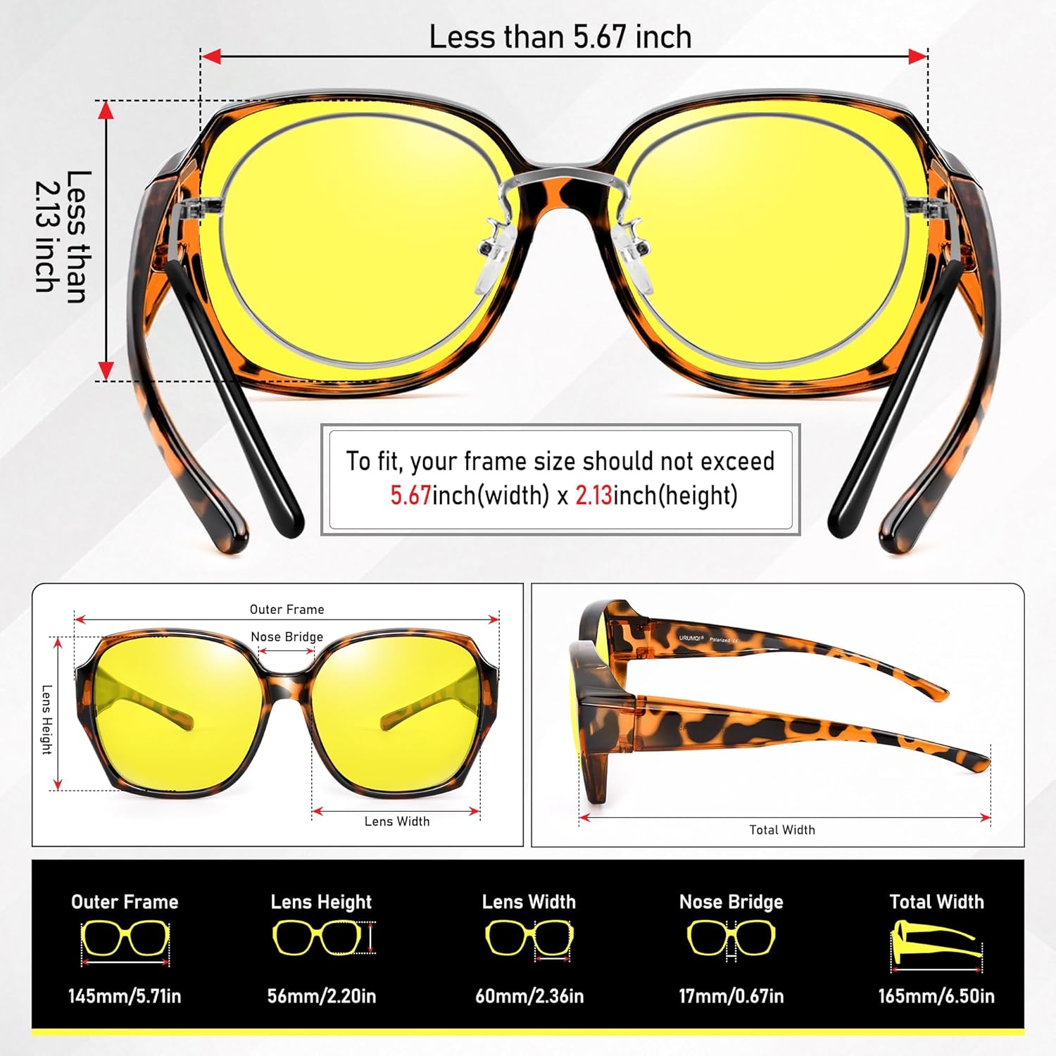 URUMQI Night Vision Driving Glasses for Women Men, TR90 Anti-glare Nightsight Glasses Fit Over Eyeglasses for Driving - Image 6