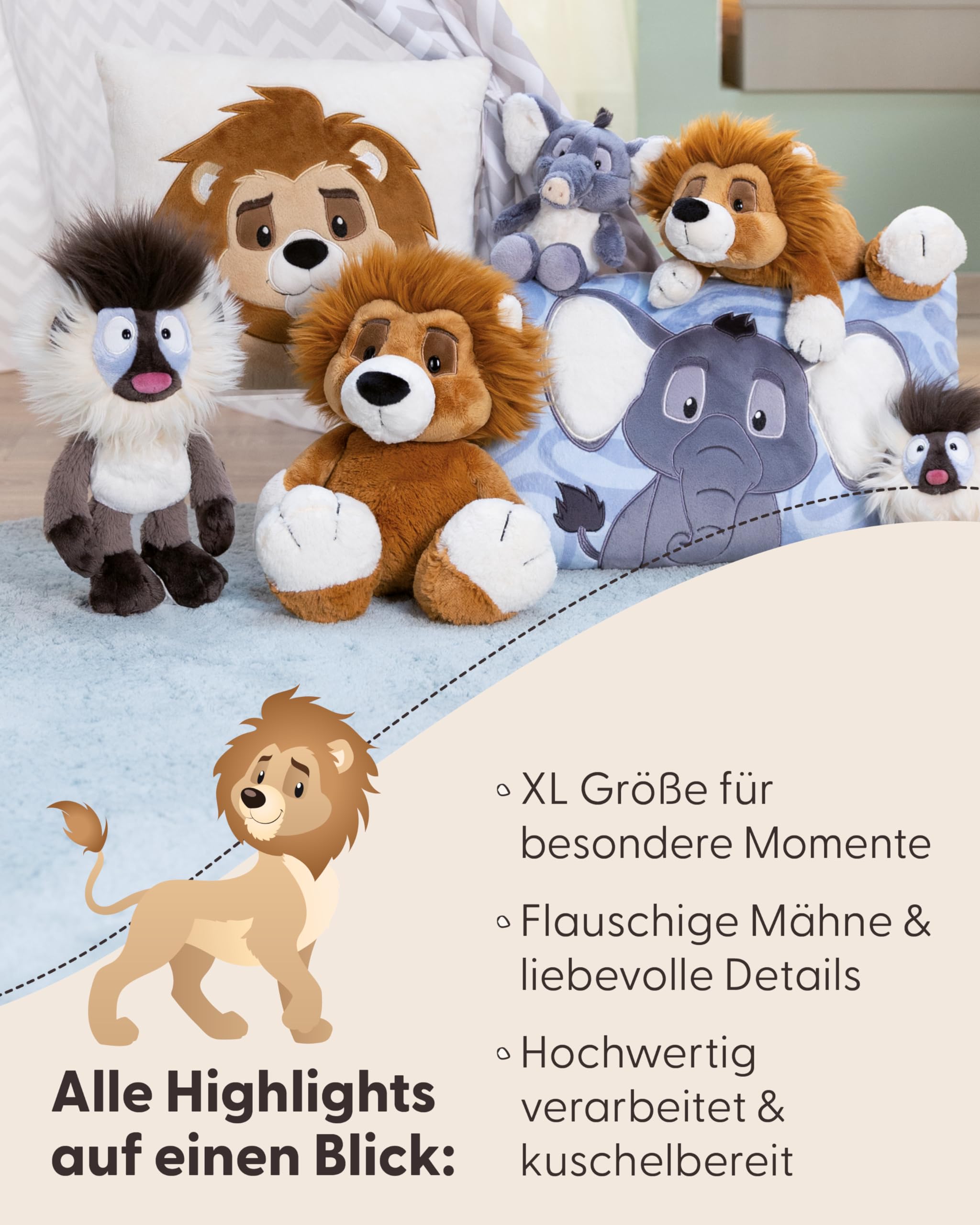 NICI Kuscheltier Löwe King Kimari 70cm - braun - 62748 | Stofftier aus weichem Plüsch, niedliches Plüschtier zum Kuscheln und Spielen, für Kinder & Erwachsene, tolle Geschenkidee