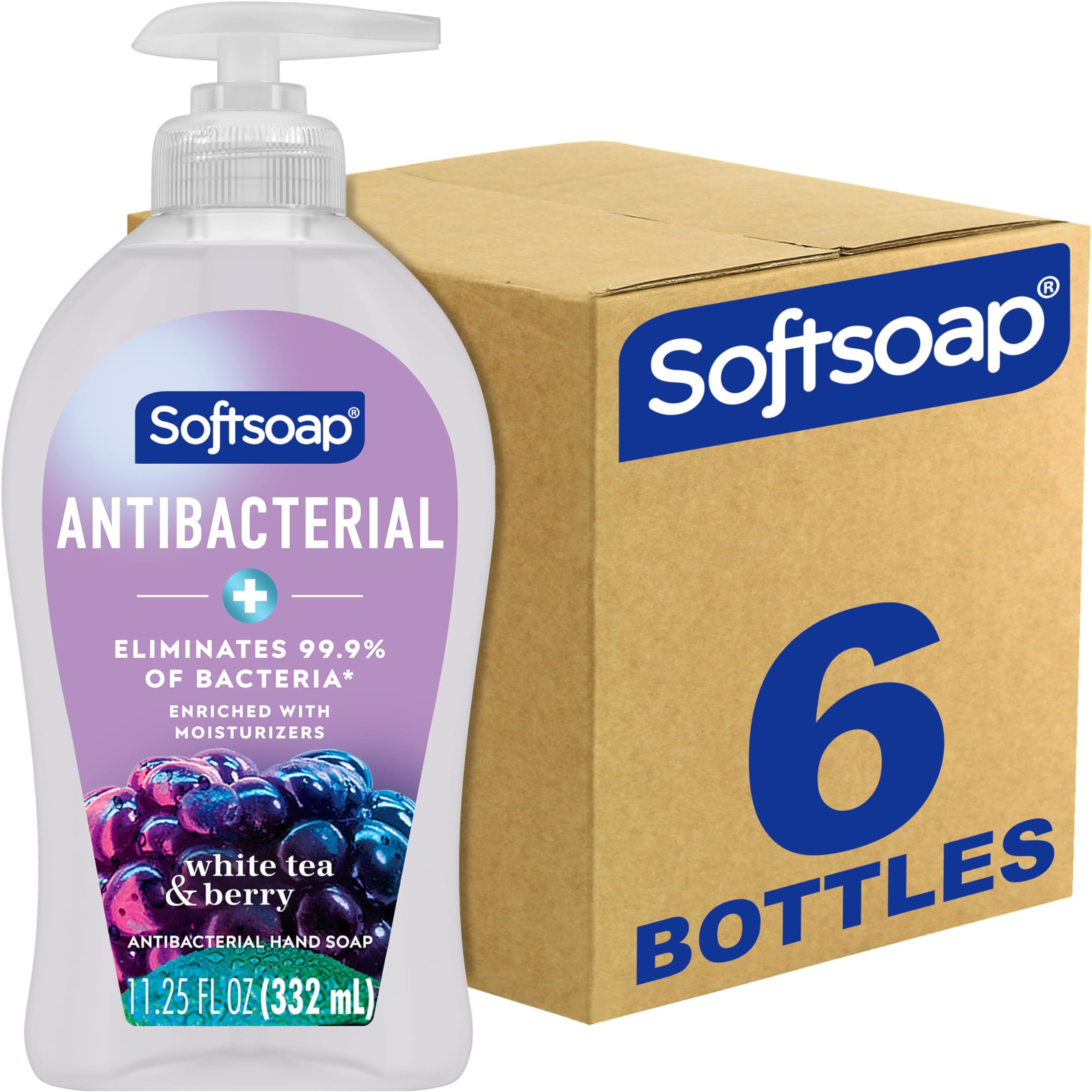 Softsoap Antibacterial Liquid Hand Soap, White Tea & Berry Scent Hand Soap, 11.25 Ounce, 6 Pack