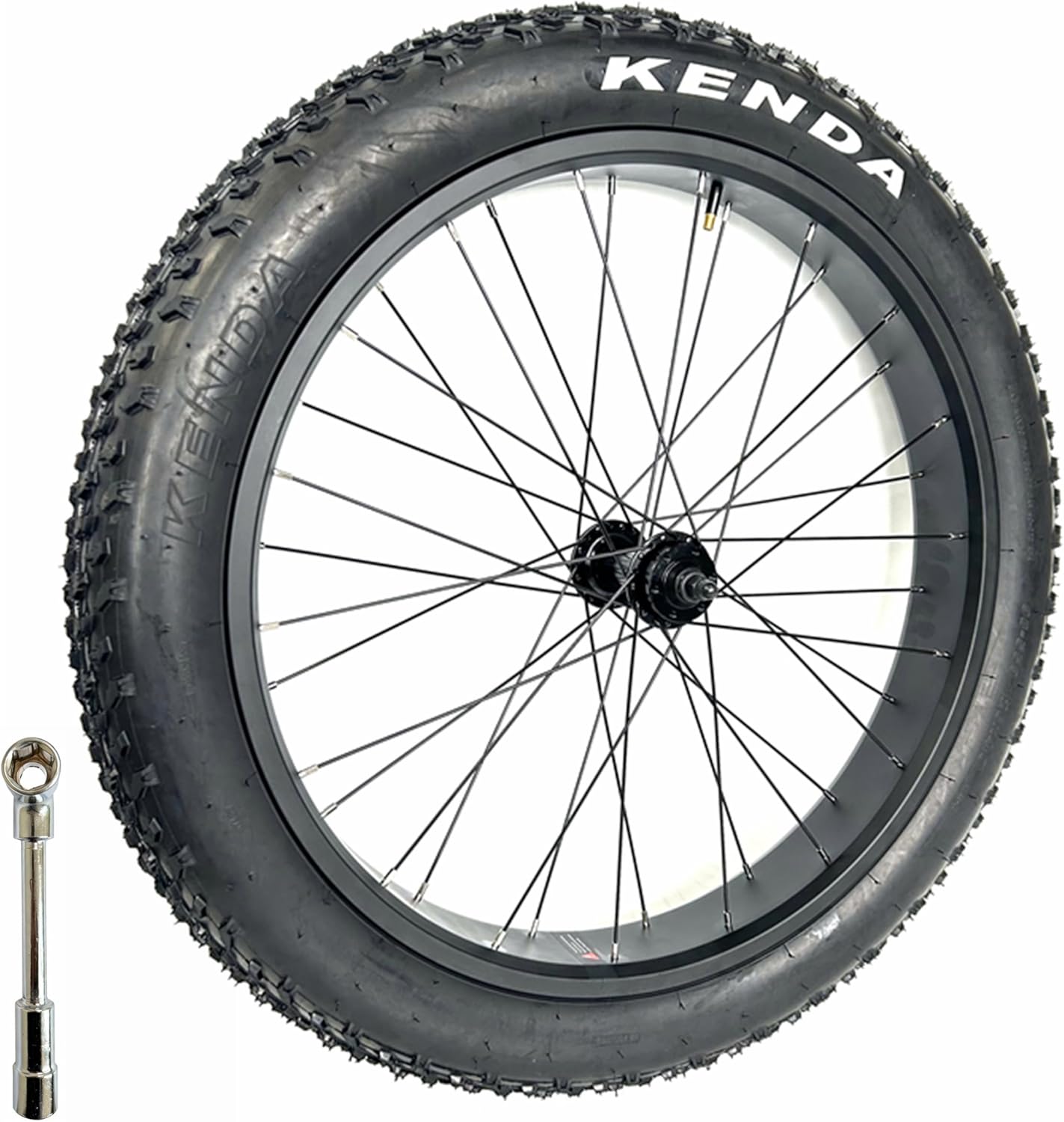 Electric Fat Bike Front Wheel 26''x4.0 with Tire Bearing Hub 12GA Spokes Black Alloy Aluminum Snow Bicycle fatbike Rim Wheel 26 Bolt On