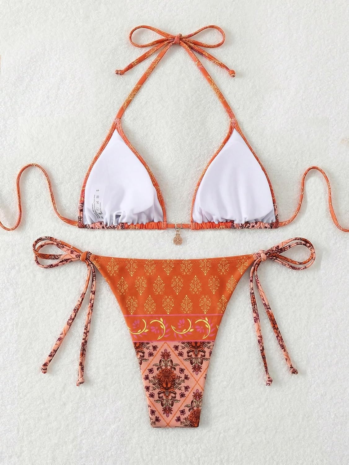 Verdusa Women's 2 Piece Bikini Sets Boho Paisley Print Swimsuit Halter String Micro Thong Bikini Set