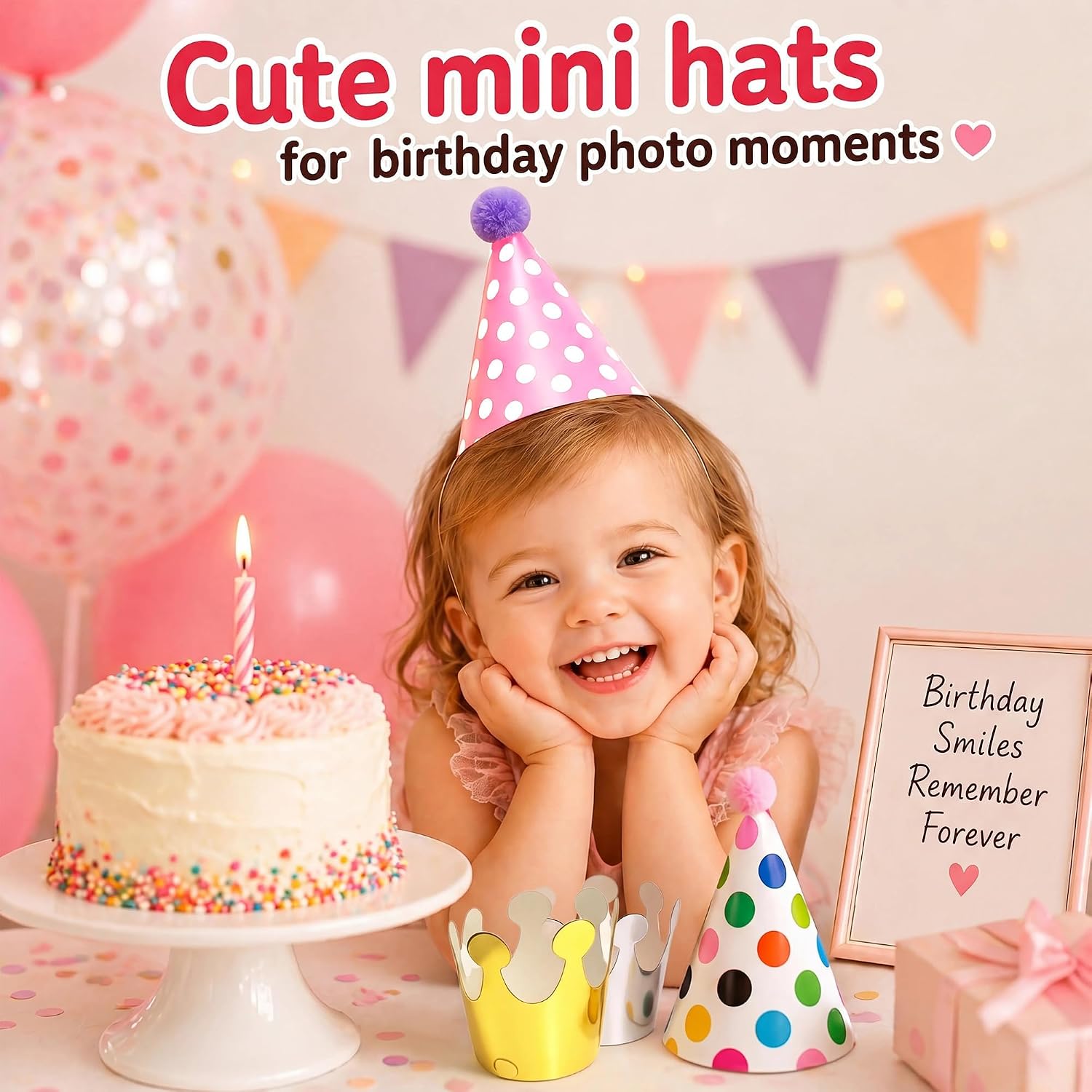 Vesil Mini Kids Birthday Party Hats, Assorted, DIY Assembly Required