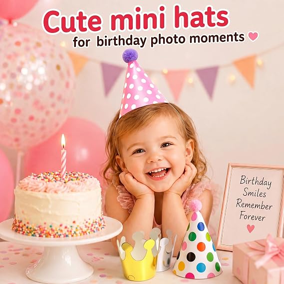 Vesil Mini Kids Birthday Party Hats, Assorted, DIY Assembly Required