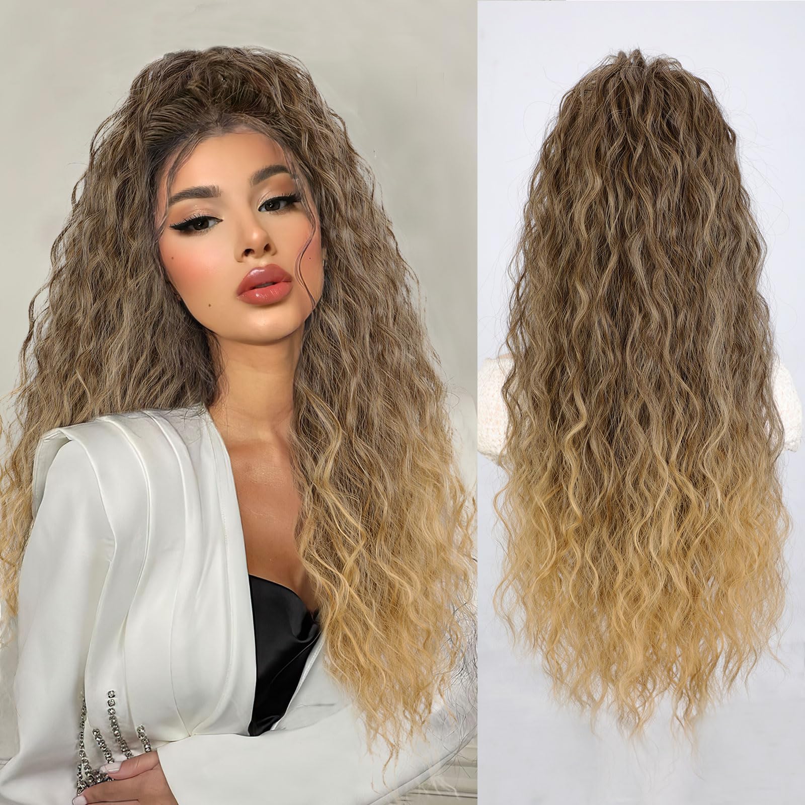 QGZ Claw Clip Ponytail Extension 26 Inch Ponytail Extensions for Women Long Wavy Curly Fluffy Pony Tails Hair Extensions Synthetic Hairpieces for