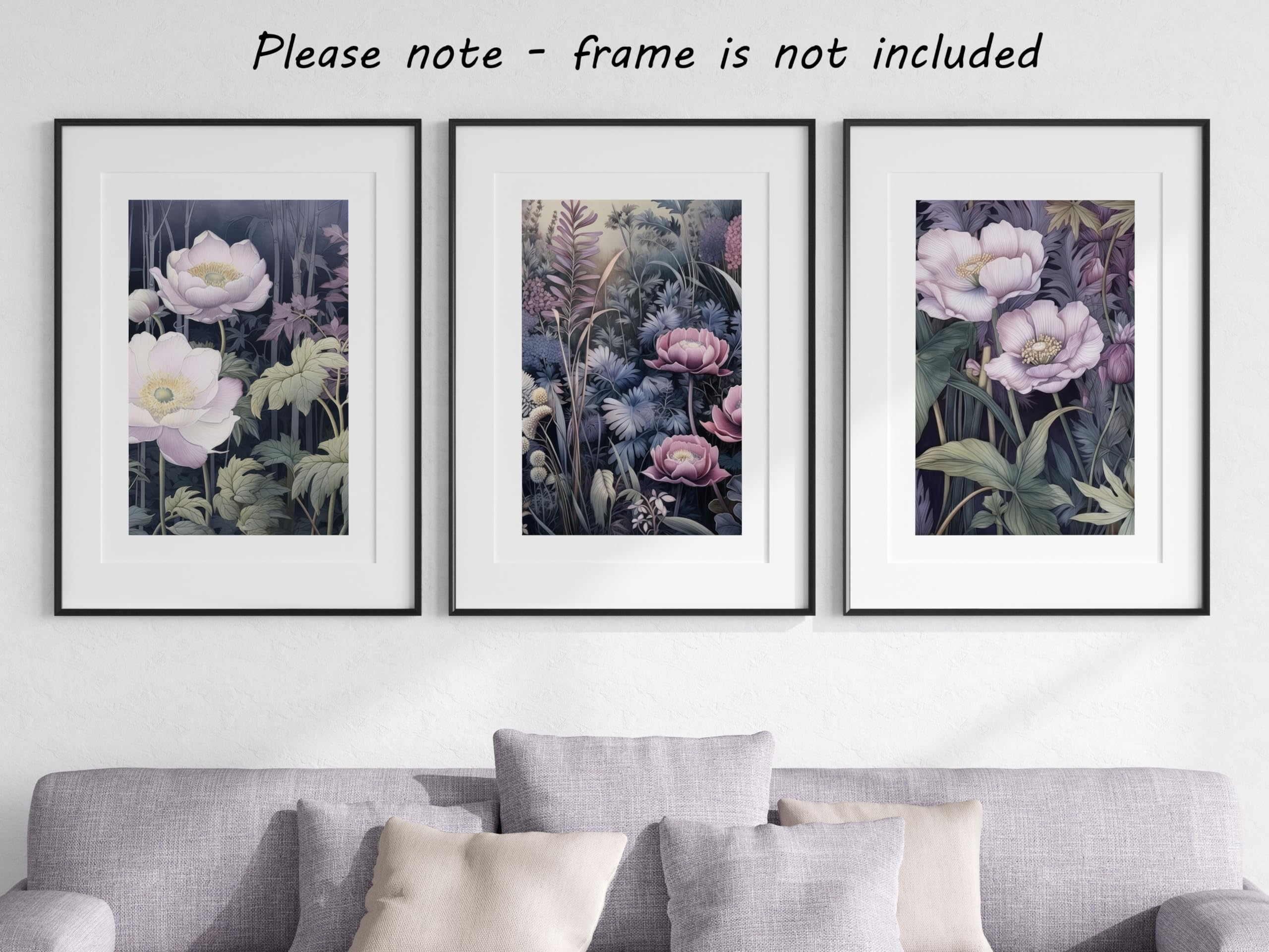 Purple Japanese Botanicals Wall Art Set of 3 Unframed Poster Prints, Tropical Plant Decor - Image 4