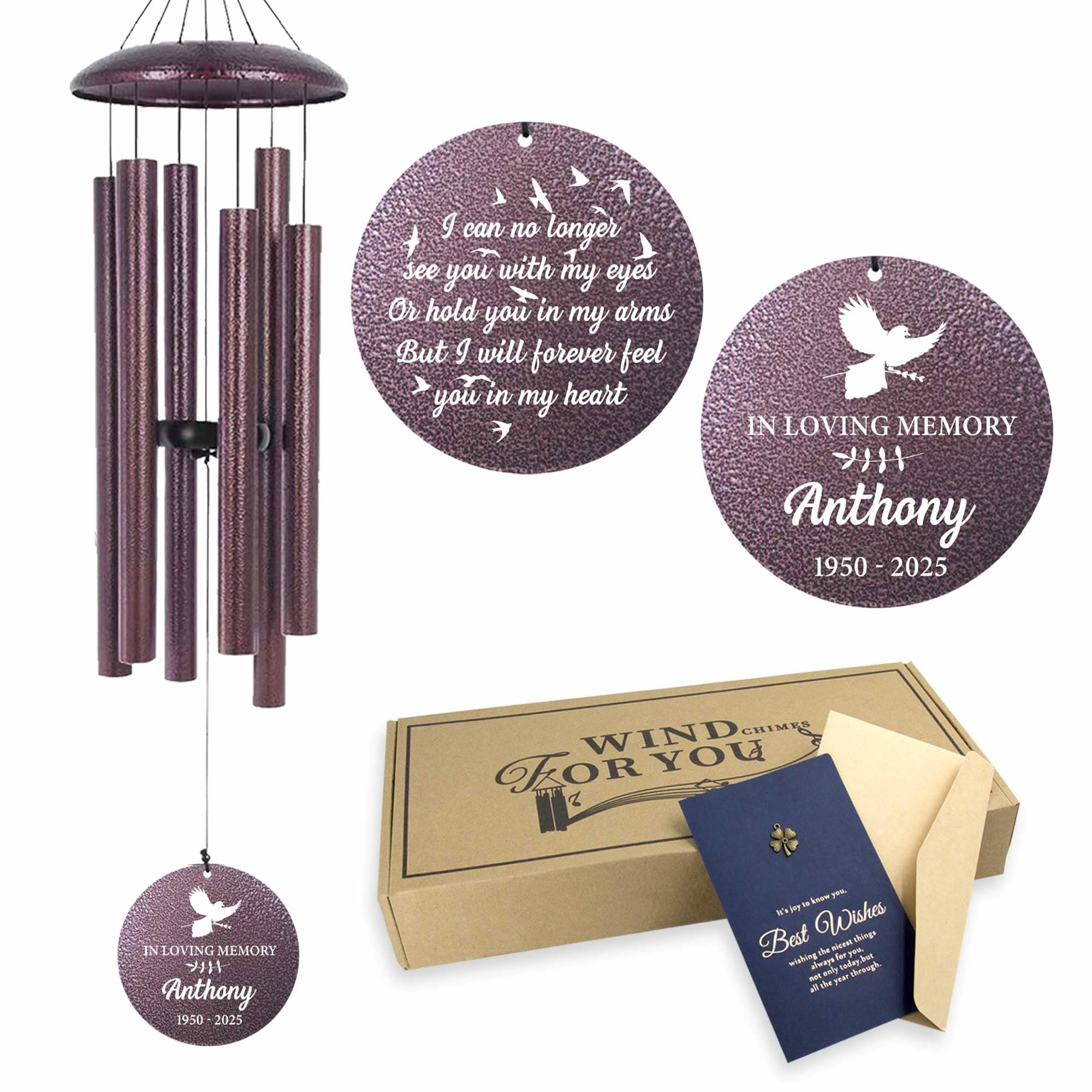 Memorial Bird Wind Chimes for Loss of Mom Dad, Personalized Name Date