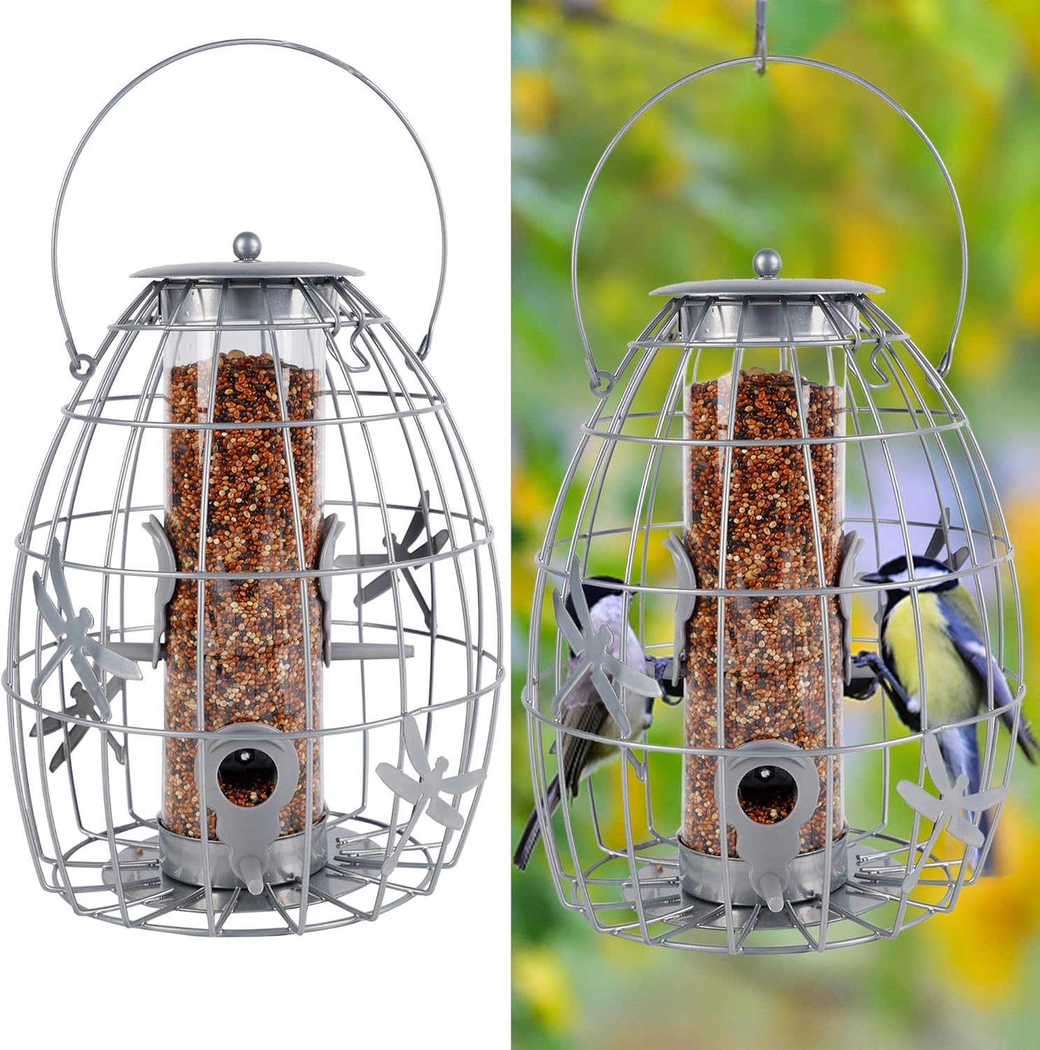 winemana Outdoor Hanging Wild Bird Feeder, Caged Tube Bird