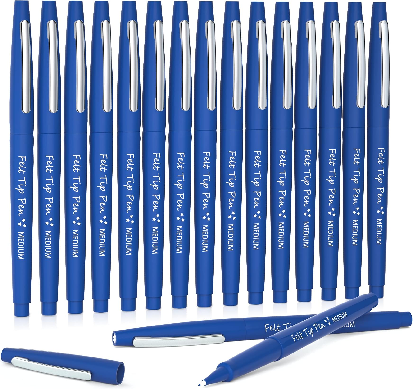 Felt Tip Pens, 15 Blue Pack, 0.7mm Medium Point, Felt Tip Markers Pens for Journaling, Writing, Note Taking, Planner, Perfect for School Office and Art Supplies