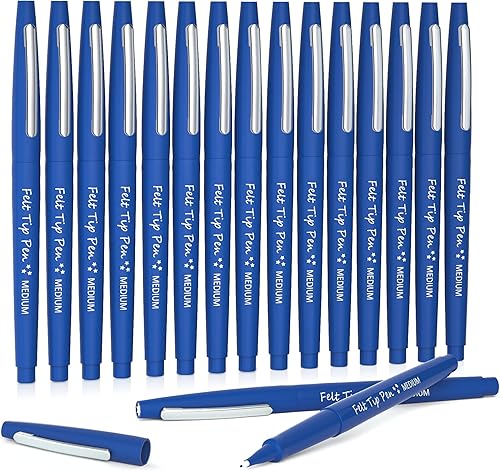 Lelix Bolígrafos de punta de fieltro, paquete de 15 azules, punta media de 0.7mm, marcadores de punta de fieltro para diario, escritura, toma de