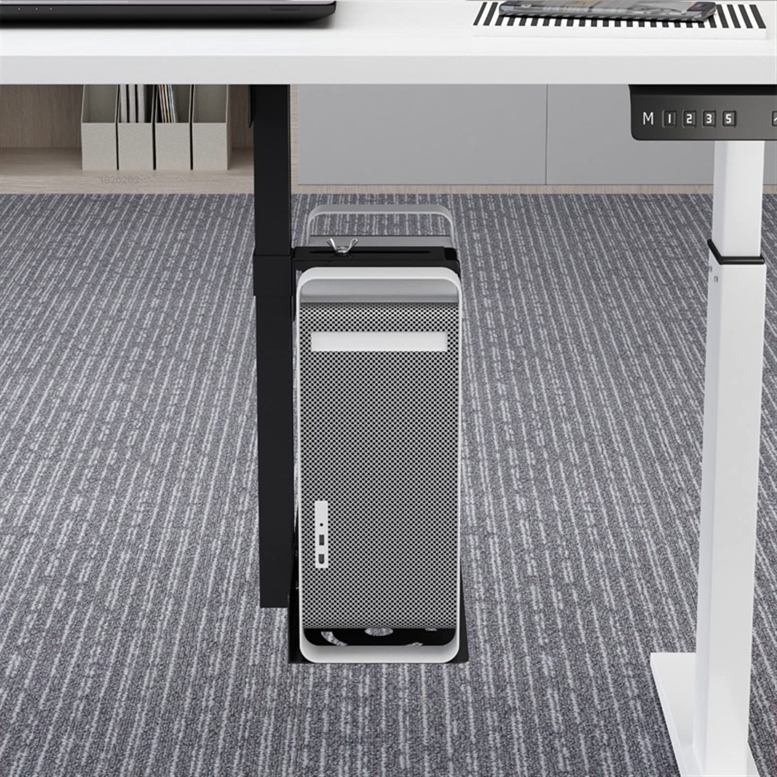 CPU Holder Supporto universale for custodia PC sotto la scrivania, supporto CPU lato parete Supporto regolabile for mainframe PC adatto alla maggior parte delle custodie for PC, Nero/Bianco Carrello P