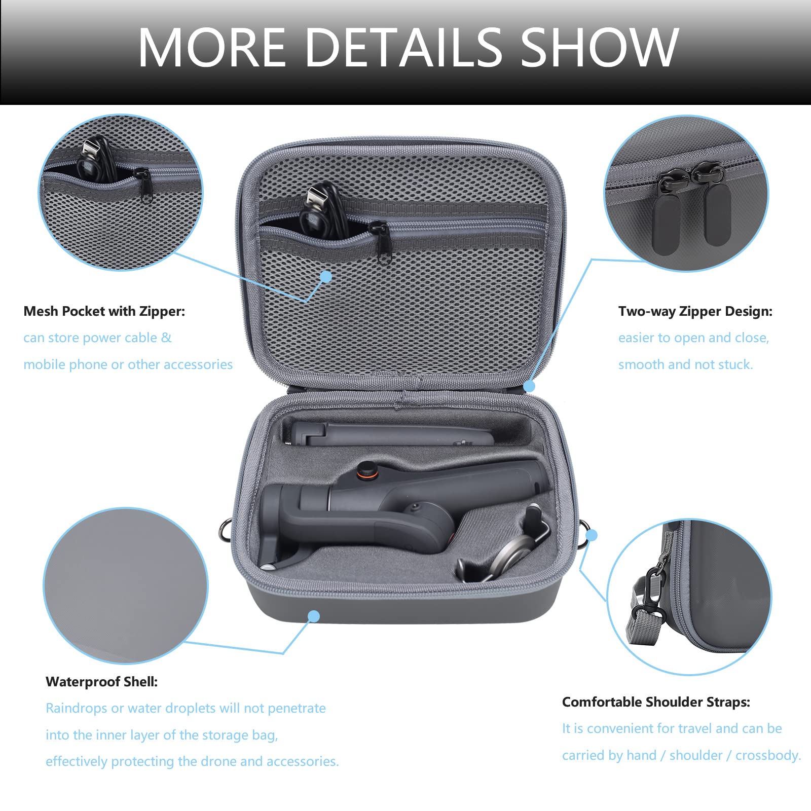 Custodia da viaggio per DJI OM 6 - Custodia rigida portatile per DJI Osmo Mobile 6 Smartphone Stabilizzatore cardanico e accessori (grigio)
