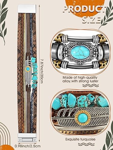 Miniatura 3 de Inbagi 3 pulseras bohemias para mujeres y niñas, pulsera de cuero sintético, multicapa, joyería occidental, pulseras de cristal