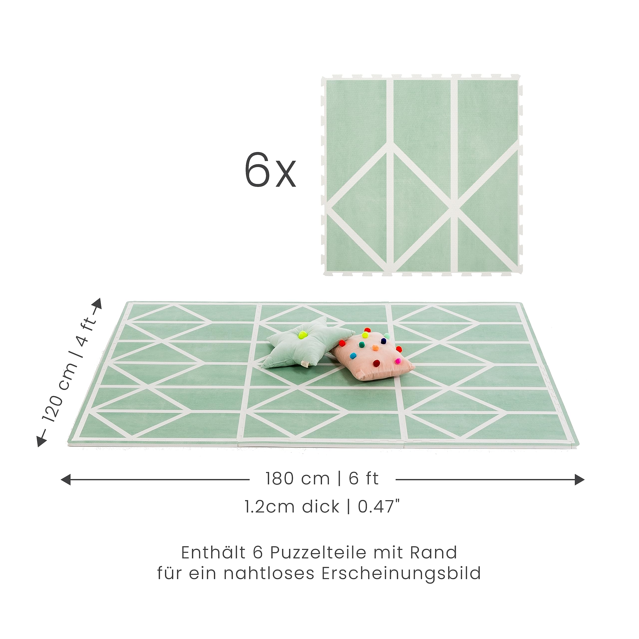 Toddlekind Premium Krabbelmatte 180x120cm - Weiche, BPA-freie und nachhaltige Spielmatte für Babys - 6-teilige Puzzlematte aus Eva-Schaumstoff - Ideal als Krabbelteppich fürs Kinderzimmer - Hellgrün