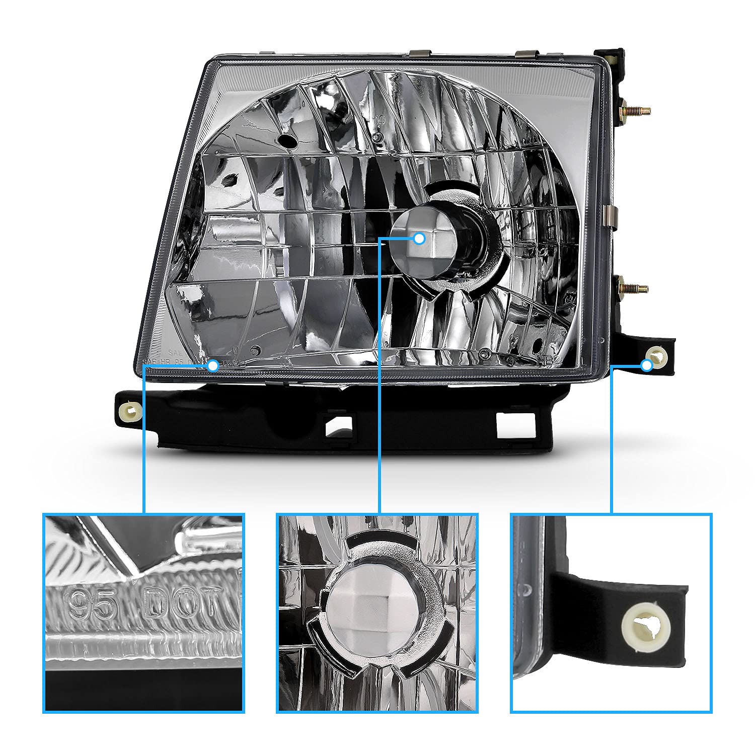 Amazon | AmeriLite 交換用ヘッドライトクローム 97-00トヨタ