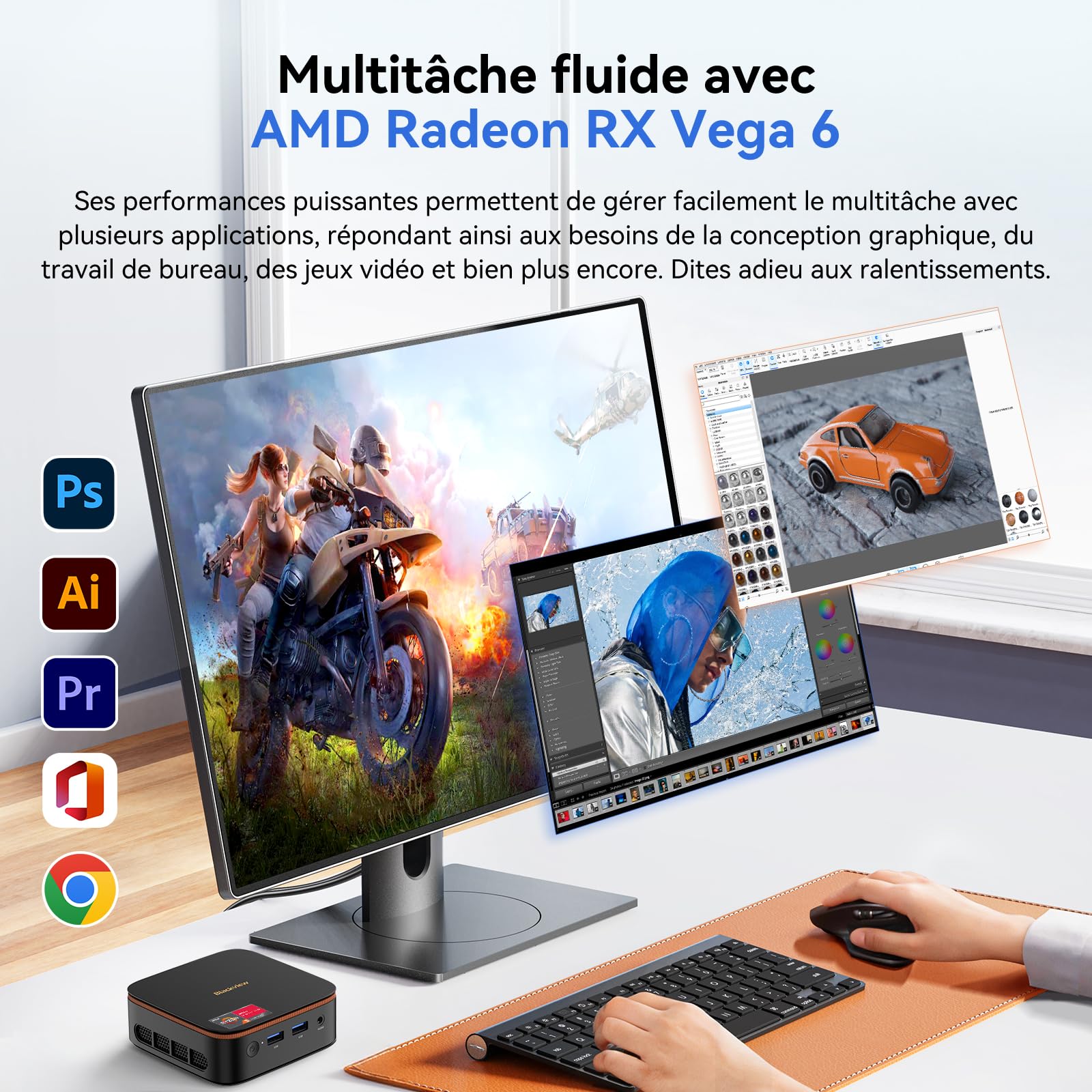 Blackview MP20 Mini PC Win11 Pro, AMD Ryzen 3300U(jusqu'à 3,50 GHz), 16 Go DDR4 RAM 512 Go M.2 SSD Mini Ordinateur de Bureau, Wi-FI 5G, 4K UHD Dual Display Tour PC pour l'école/Bureau.