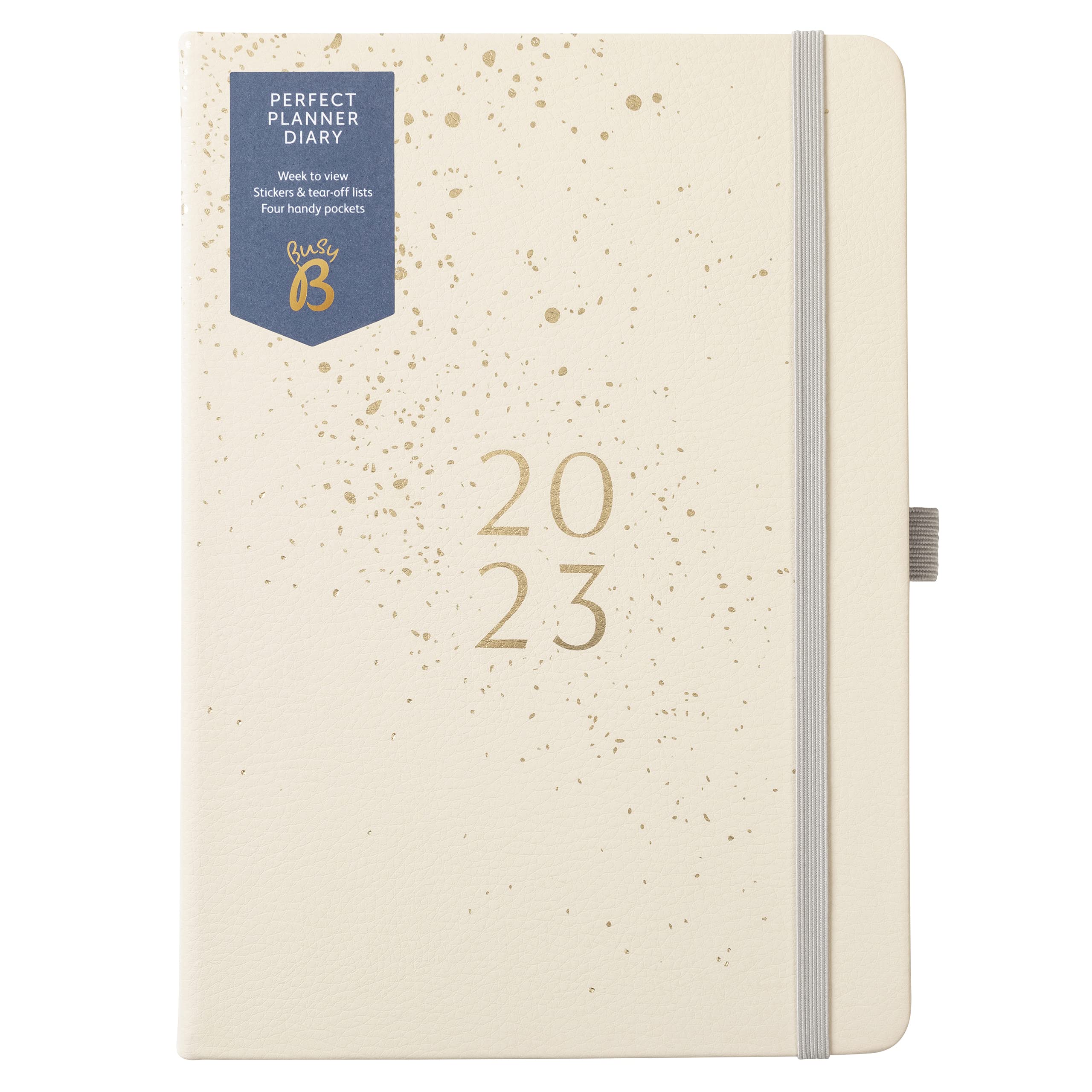 Busy BPerfect Planner Diary January to December A5 Faux Leather Week to View Planner with Stickers & Tear Out Lists 5107AMZ 2023 Oatmeal