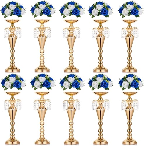 NUPTIO Juego de 10 jarrones de boda y 10 flores artificiales para centros de mesa de boda