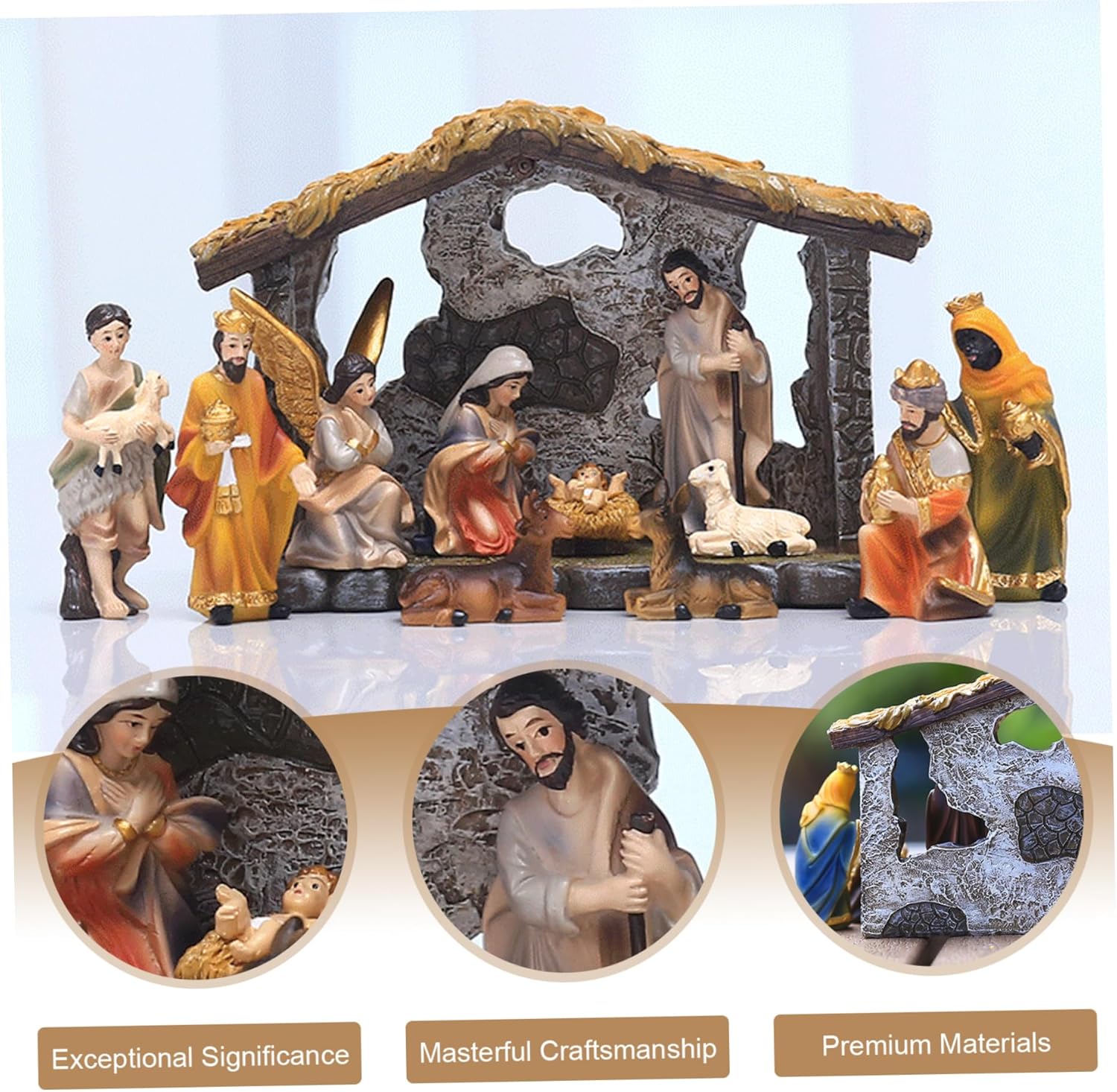 Christmas Nativity Set, Nativity Sets & Figures Set of 12 Christmas Painted Resin Scene for Kids and Family Holiday Decor