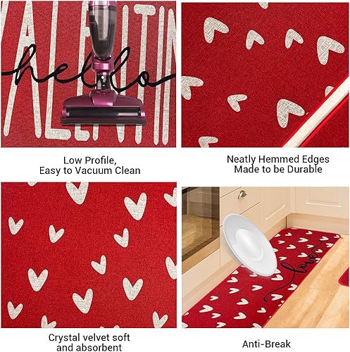 Miniatura 3 de DALISHI Juego de alfombrillas decorativas de cocina para el día de San Valentín, de 2 a 16 x 24 pulgadas y 16 x 48 pulgadas (alfombras de cocina