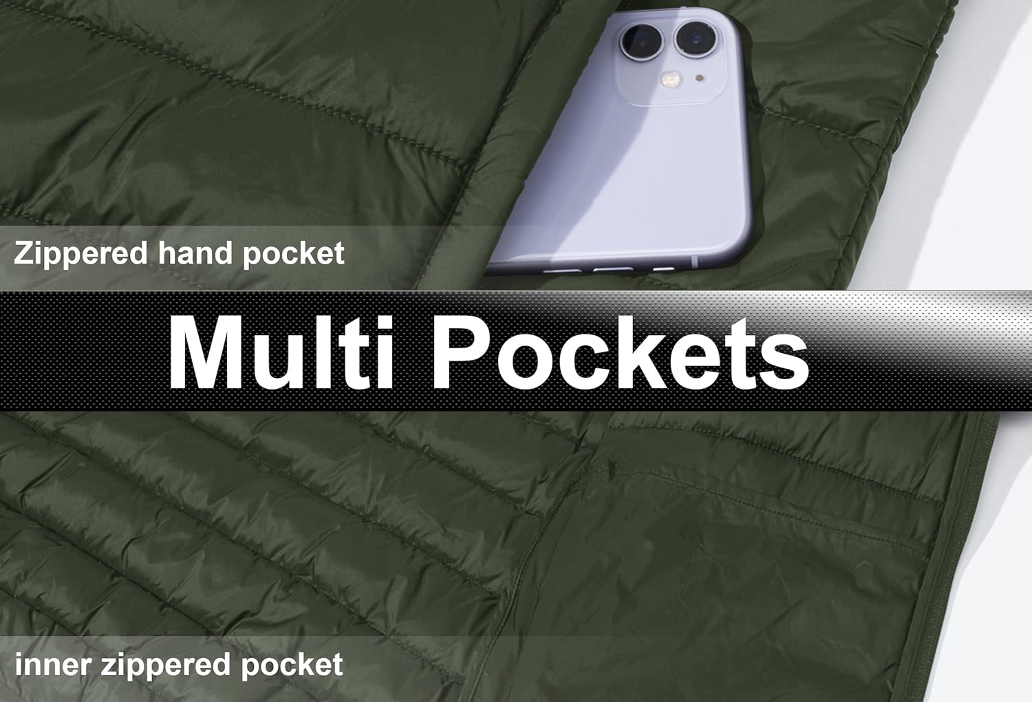 Vista 2 de TACVASEN Chaqueta acolchada con capucha para hombre, impermeable, impermeable, con aislamiento, ligera, cortavientos, acolchada