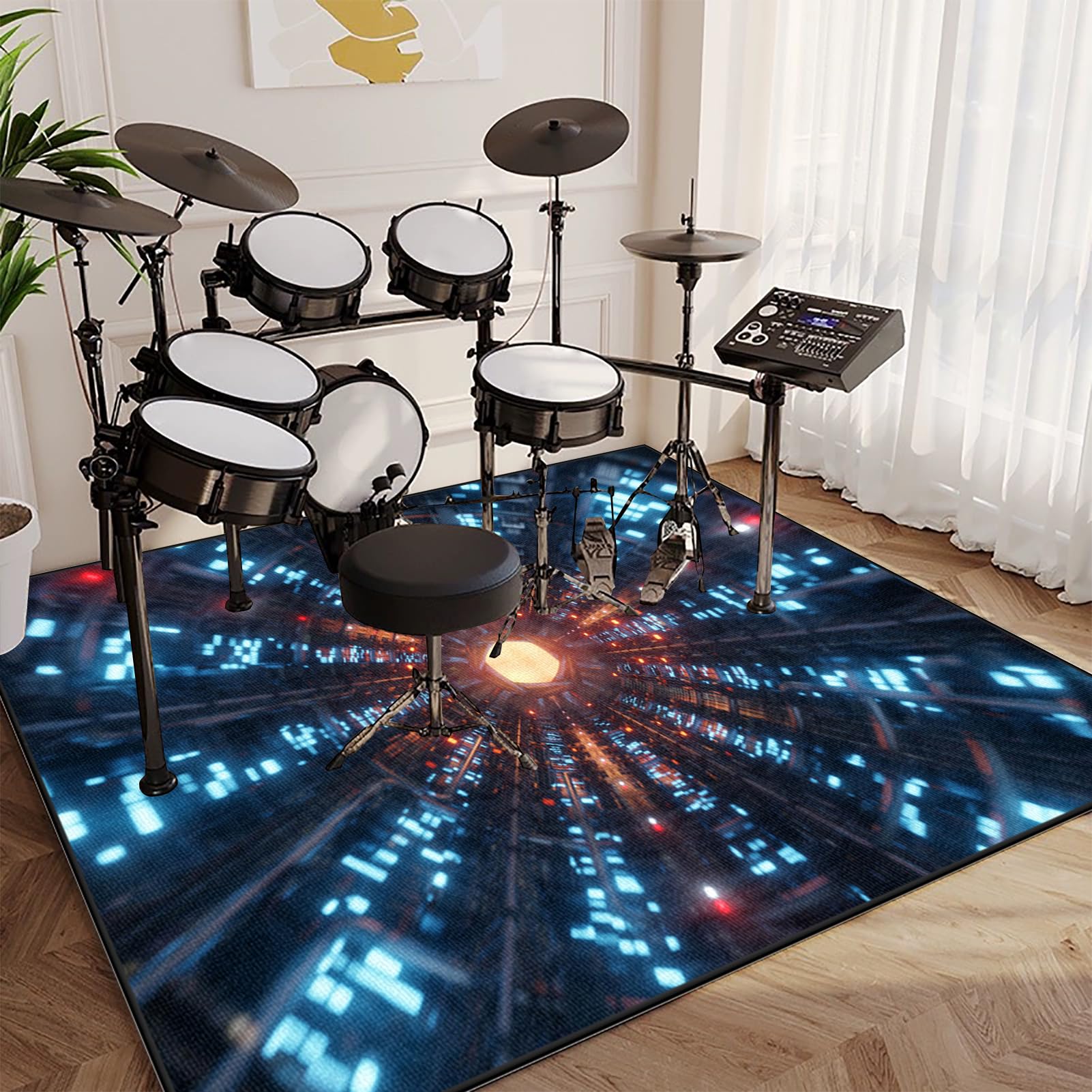 Tappetino per Batteria Elettronica, 230 x 180 cm Tappeto Professionale per Batteria e Strumenti a Percussione Elettronici, Tamburo Rullante, Tappeto Drum Carpet Tappeto a Tamburo per Grancassa