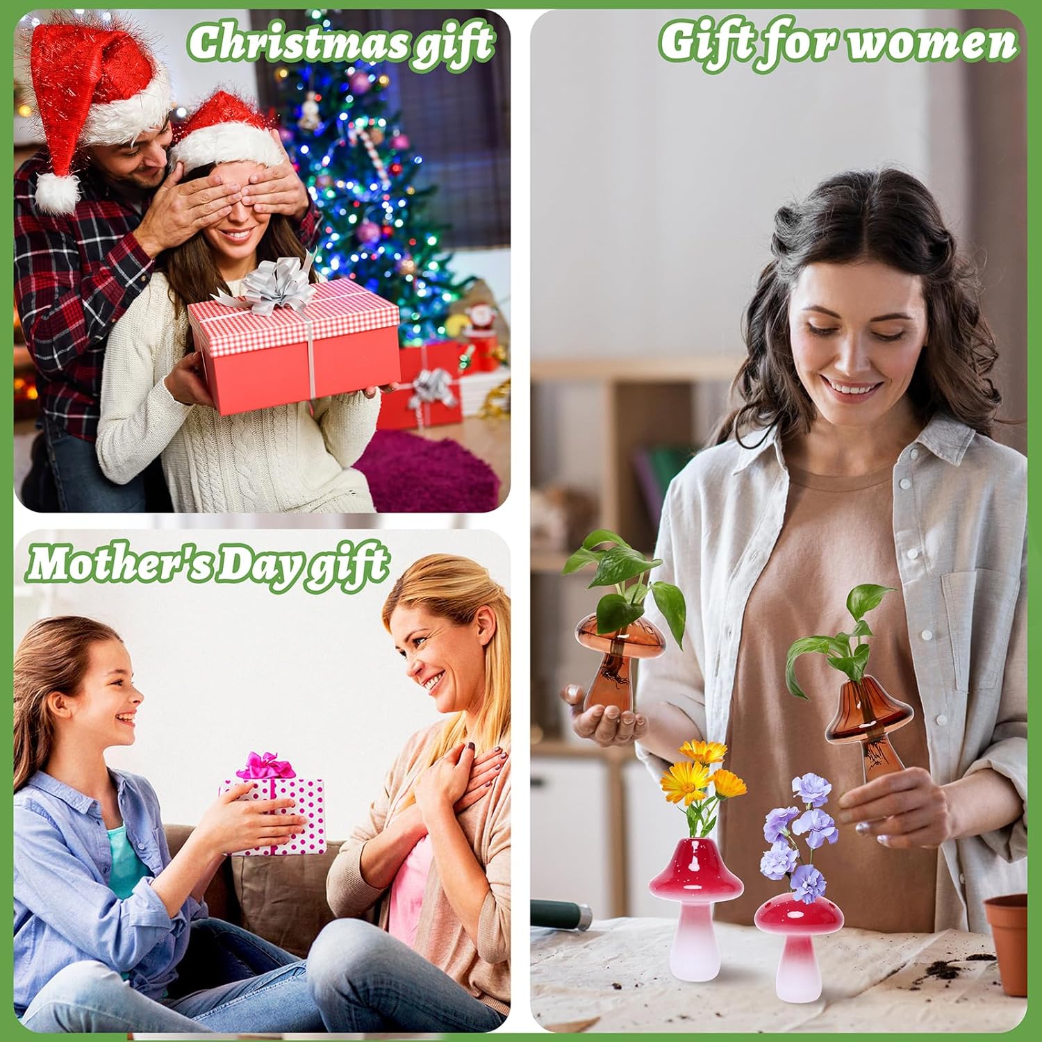 Mushroom Glass Vase Propagation Stations Flower Vases Home Decor Mushroom Planter Cute Vases Garden Decoration Set of 2 - Image 6