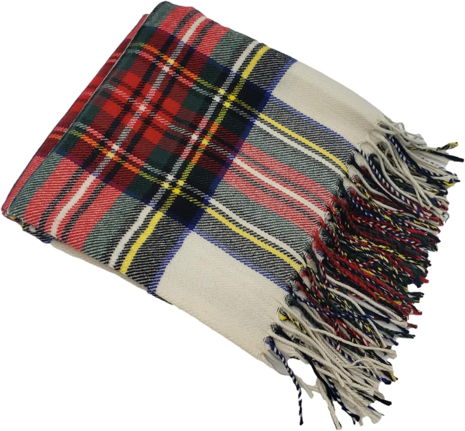 CHEF L HOME & KITCHEN Lightwight Throw Red/Ivory Plaid with Tassels/Fringe- 60" x 50" - Image 2