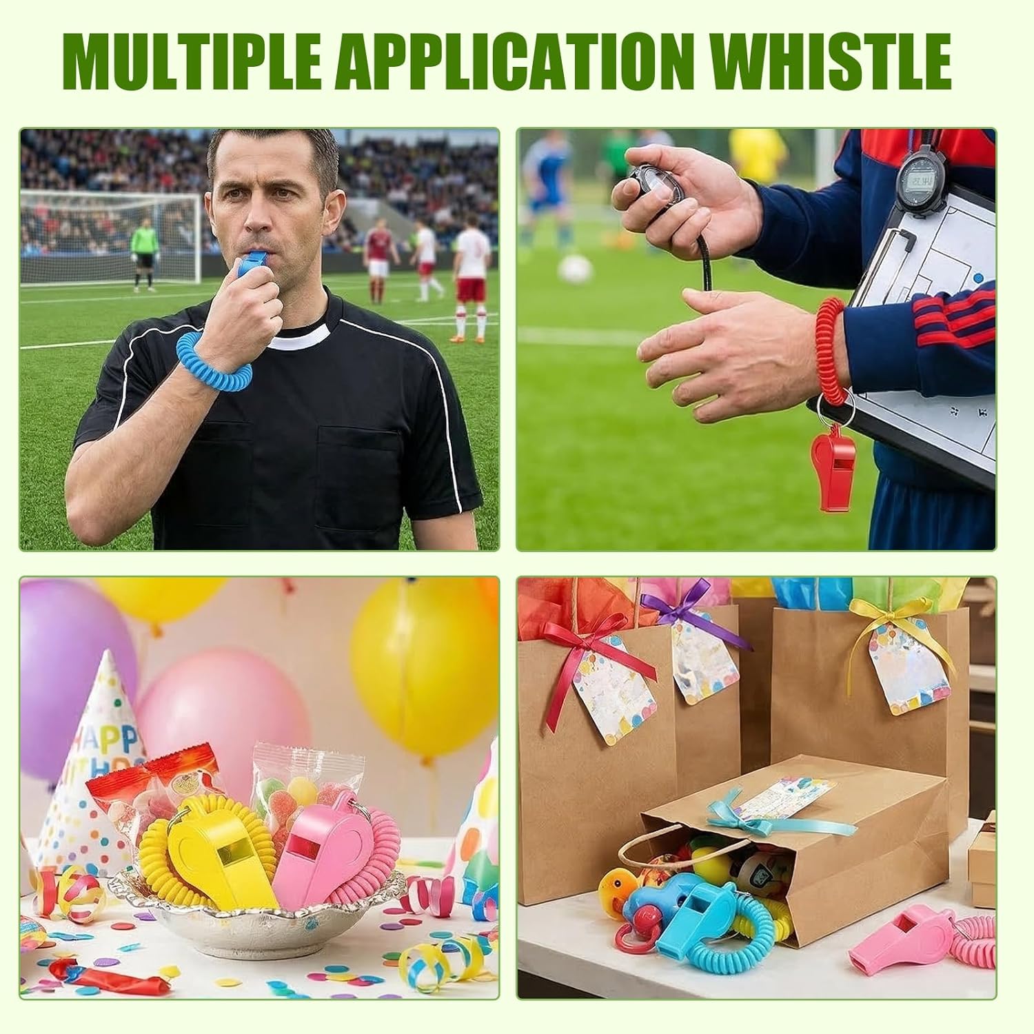60 Pcs Sport Whistle with Bracelet, 6 Colors Plastic Loud Sound Whistles Portable Colorful Whistles with Stretchable Coil Wrist and Keychain Ring for Coaches, Referees, Adults, Outdoor Sports
