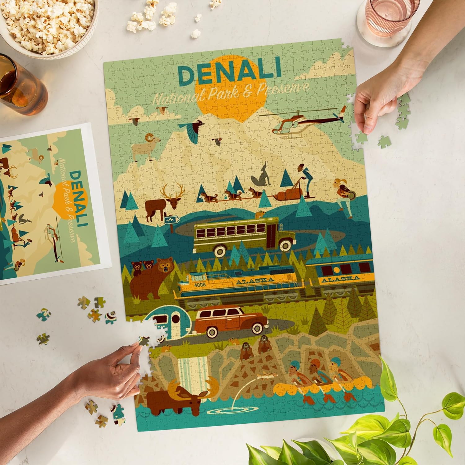 Lantern Press Denali National Park and Preserve, Geometric National Park Series 1000 Piece Jigsaw Puzzle for Adults, Made in USA with Reference Poster