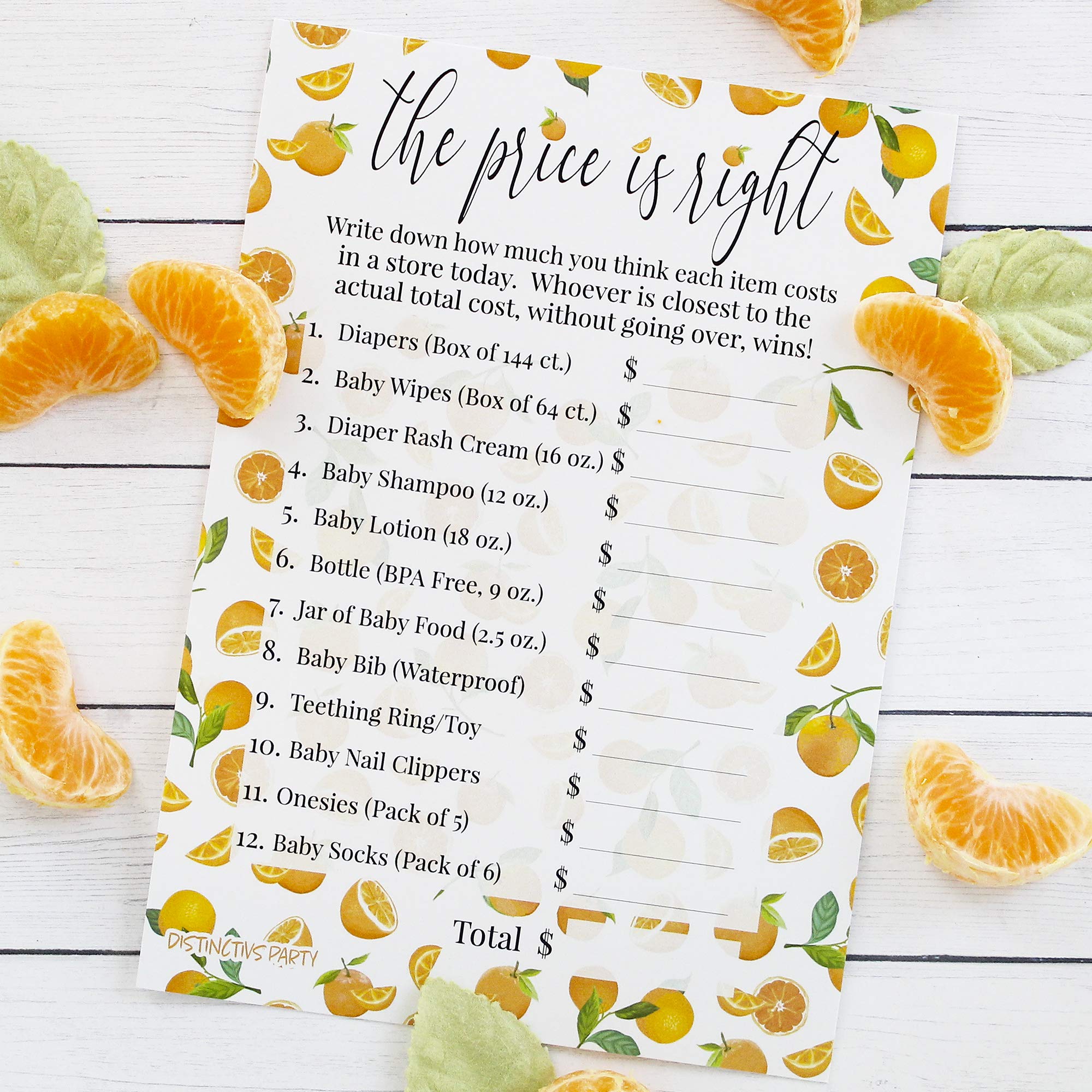 DISTINCTIVS Little Cutie Orange Price is Right Baby Shower Game Cards - 20 Count