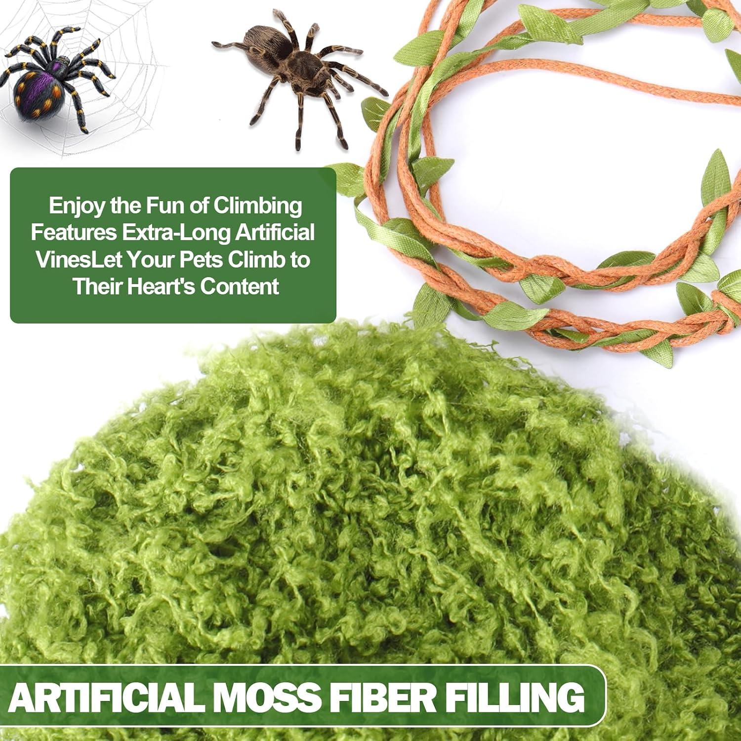 Jumping Spider Hide, Reptile Enclosure Decor— Magnetic Handmade Moss Hideout with Long Rope, Fun Enclosure Accessories for Small Insects Climbing & Hiding image 5