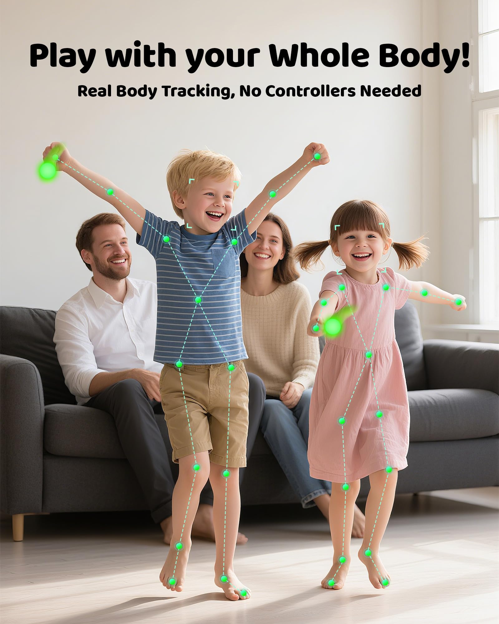 AR Motion Game Console for Kids: Plug and Play TV Video Game System for Indoor Physical Play Interactive Family Fun Game Nights Parties Playtime - Great Gift for Boys Girls (Green&White)
