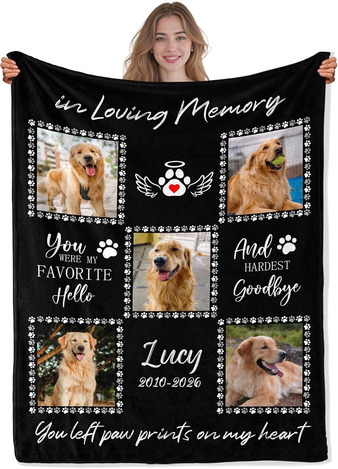 Dog Memorial Gifts for Loss of Dog, Custom Pet Photo Blanket