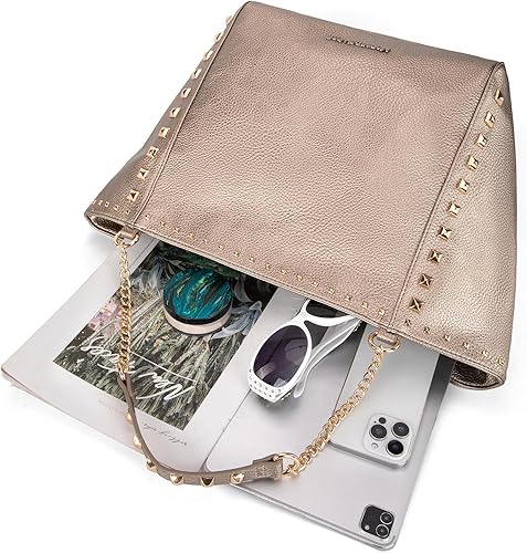 Miniatura 5 de Montana West - Bolso de mano grande para mujer con asa superior sobredimensionada y bolsos con cadena XL-oro,XL-negro,XL,rosa intenso,Peltre