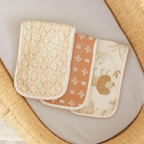 Miniatura 7 de Crane Baby Juego de 3 paños de muselina para bebé, estampado de animales safari, 100% algodón, absorbentes, ligeros, 7 x 20 pulgadas, esenciales