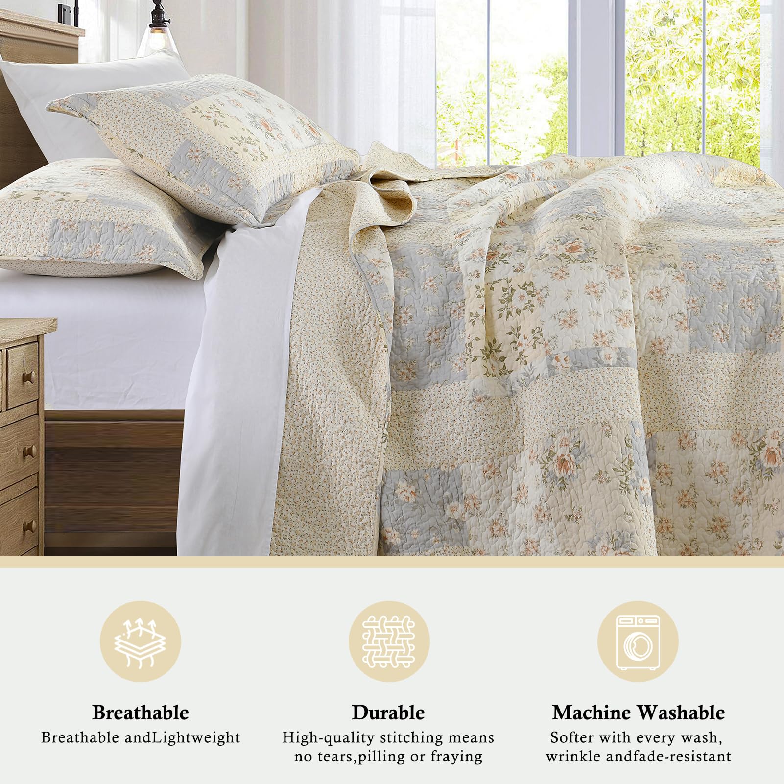 Amazon｜QuiltMuse 特大キングベッドスプレッド 128x120-100%コットン