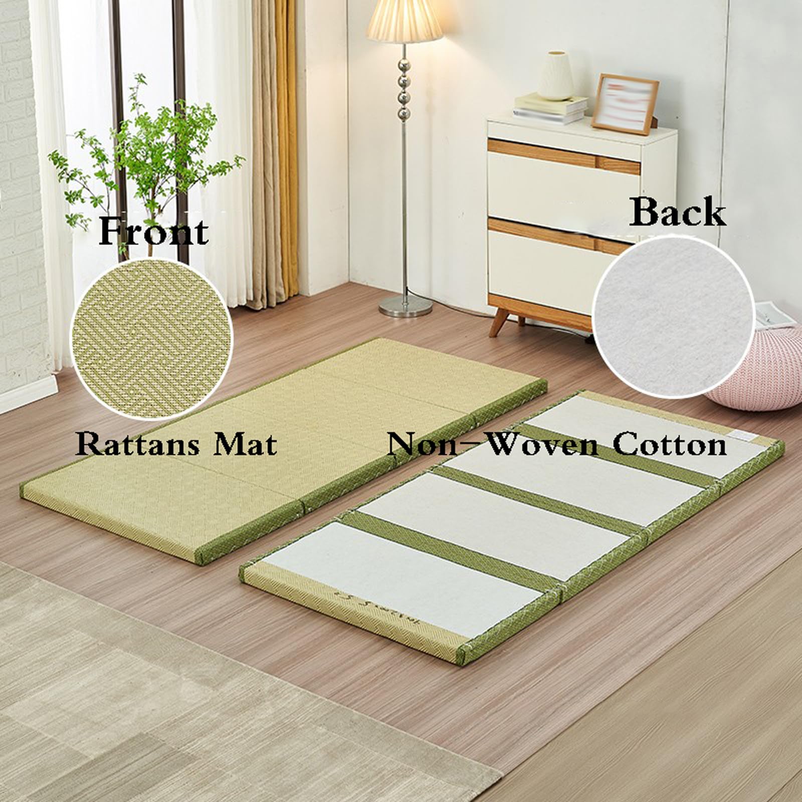 Tapis Tatami japonais, pliable, antidérapant, respirant, motif traditionnel en rotin, pour salon, salle de jeux, salon de thé