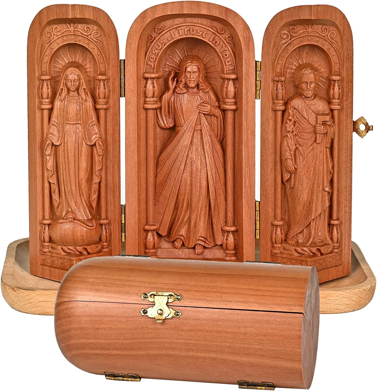 Wooden Catholic Statue of Jesus Virgin Mary St.Joseph-6 Inch