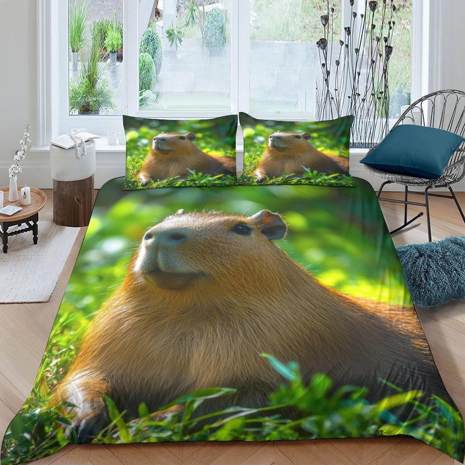 Ctjqhvkz Style-1 3D Printed Capybara Forest Fitted Sheet Microfiber Soft Anti-Slip Bed Cover For Bedroom Dorm Mattress Protection Decor Single（135X200cm）