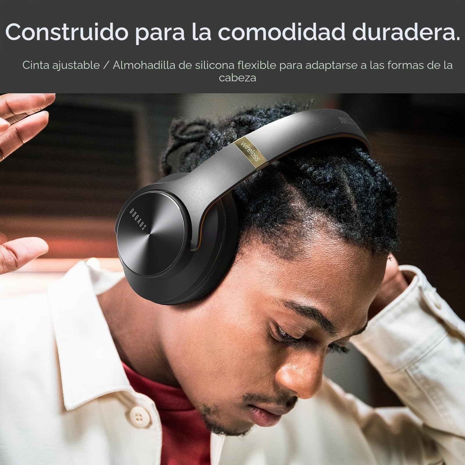 DOQAUS Auriculares Diadema[52 Hrs de Reproducir] Alta fidelidad Estéreo Cascos Inalámbrico Bluetooth con 3 Modo EQ,Micrófono Incorporado y Doble Controlador de 40 mm,para Móviles/PC/TV-Negro Marrón
