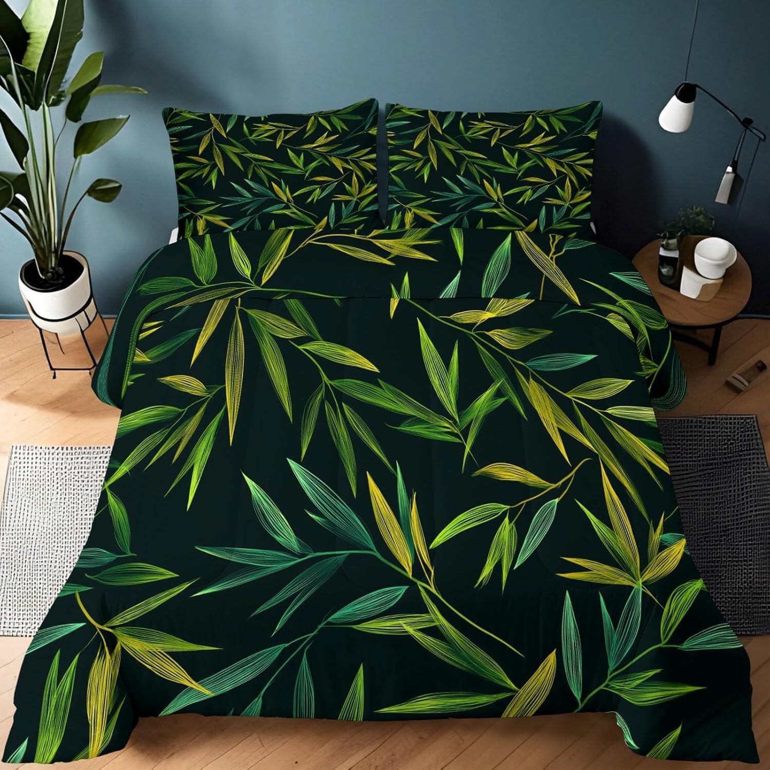 Couette 240x260 chaude vert foncé et ses 2 taies d'oreiller pour adulte