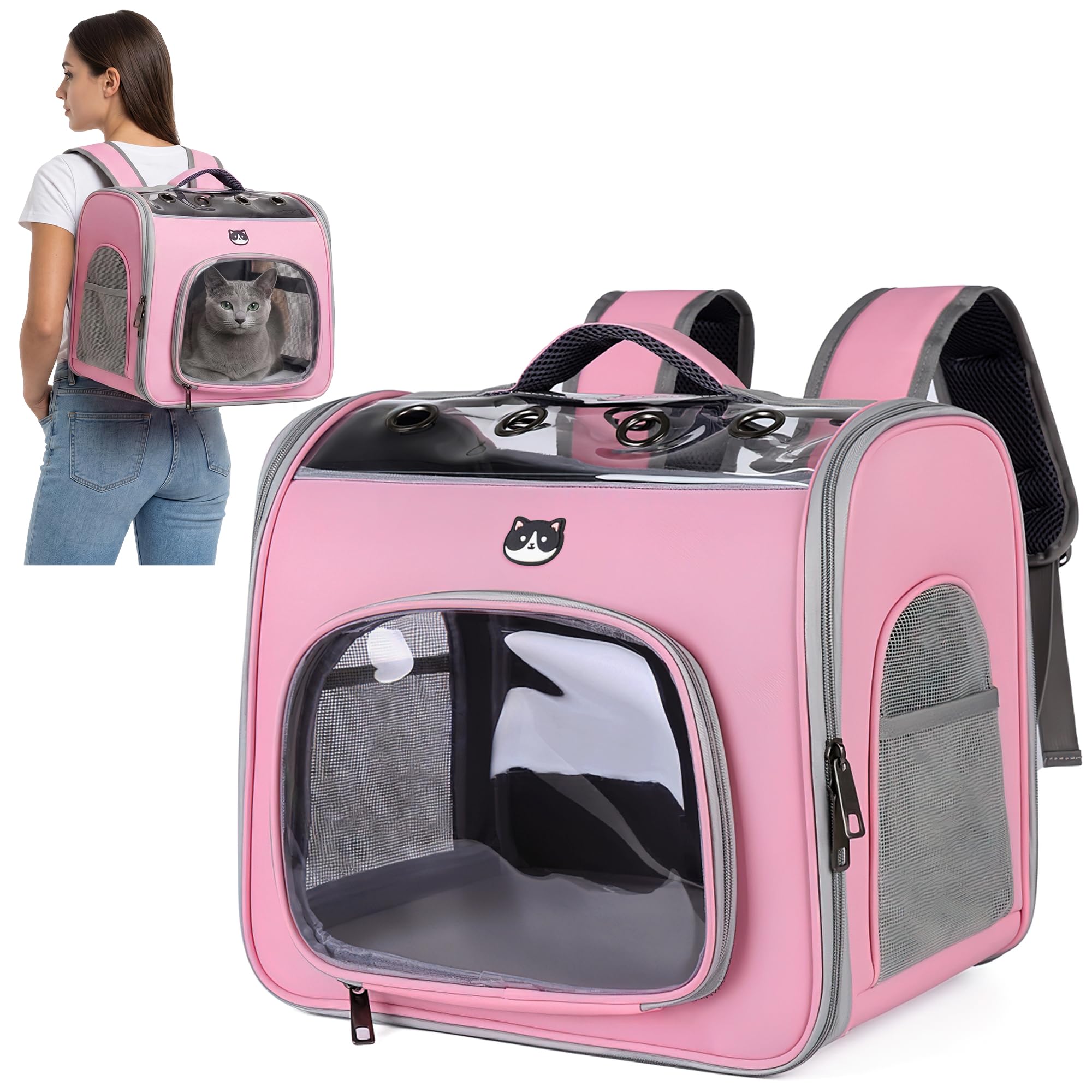 ALLSOPETS Sac à Dos pour Chien, avec Fenêtre Transparente, Rose Fleur | Sac à Dos Transport Respirant avec Crochet de Sécurité, Confortable pour Chats et Petits Chiens en Voyage, Extérieur Aventure