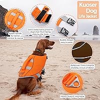 Vista 4 de Kuoser Chaleco salvavidas para perros con rayas reflectantes, chaleco salvavidas ajustable de alta visibilidad, antidesgarros, salvavidas