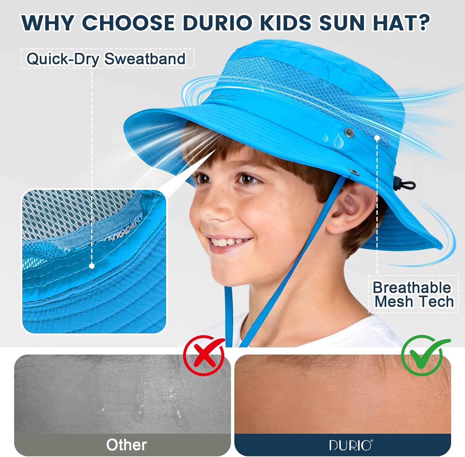 Durio Outdoor Kids Sun Hat UPF50+ Sun Protection Kids Bucket Hat Wide Brim Fishing Beach Safari Hats for Boys Girls 5-13 - Image 2